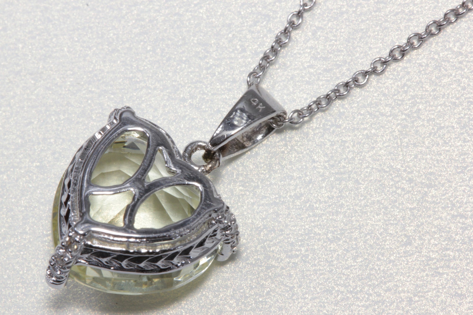 MODERN 14k WHITE GOLD LADIES PENDANT & CHAIN CHECKERBOARD LIME QUARTZ & DIAMOND