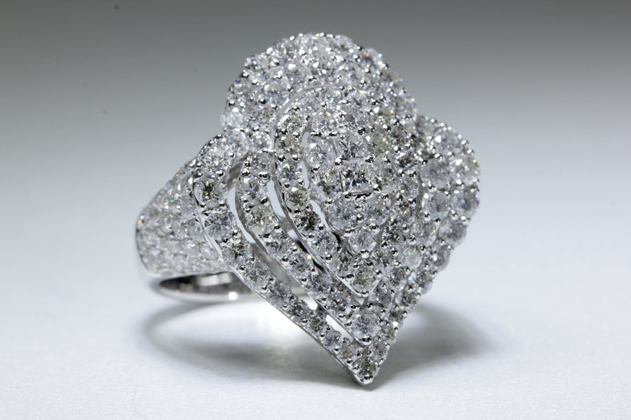 MODERN 18k WHITE GOLD DIAMOND COCKTAIL RING ROUND MICRO PAVE 3.84 CTW