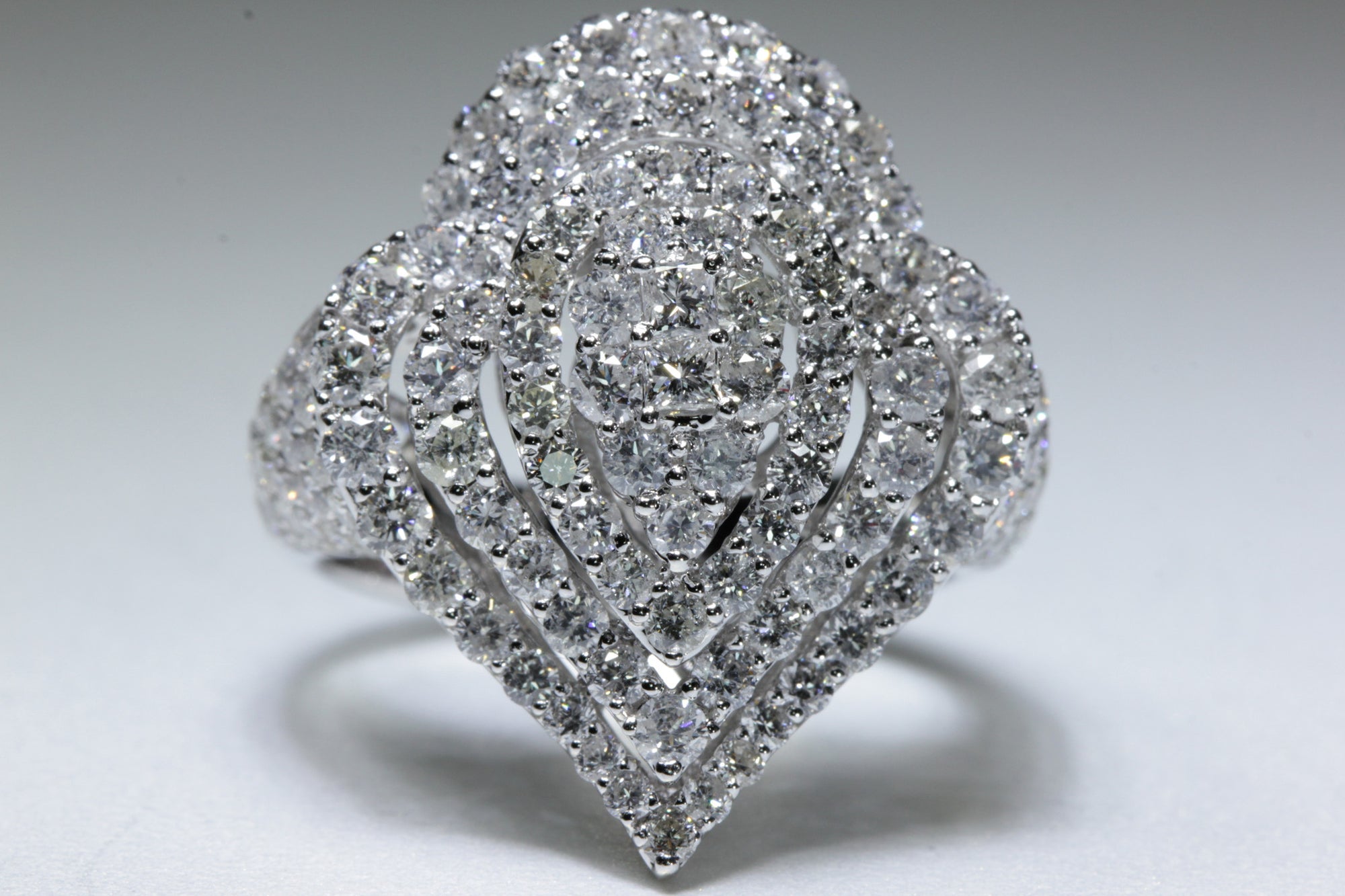 MODERN 18k WHITE GOLD DIAMOND COCKTAIL RING ROUND MICRO PAVE 3.84 CTW