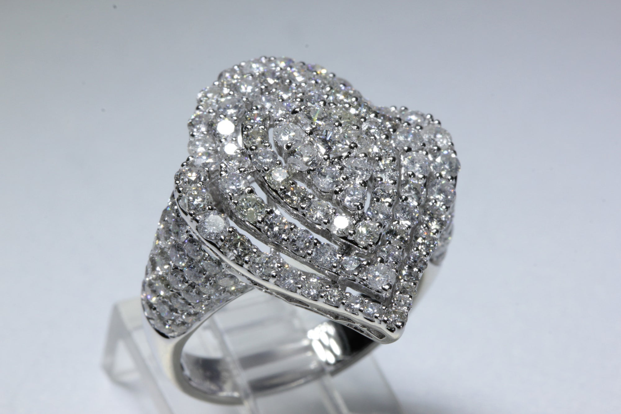 MODERN 18k WHITE GOLD DIAMOND COCKTAIL RING ROUND MICRO PAVE 3.84 CTW