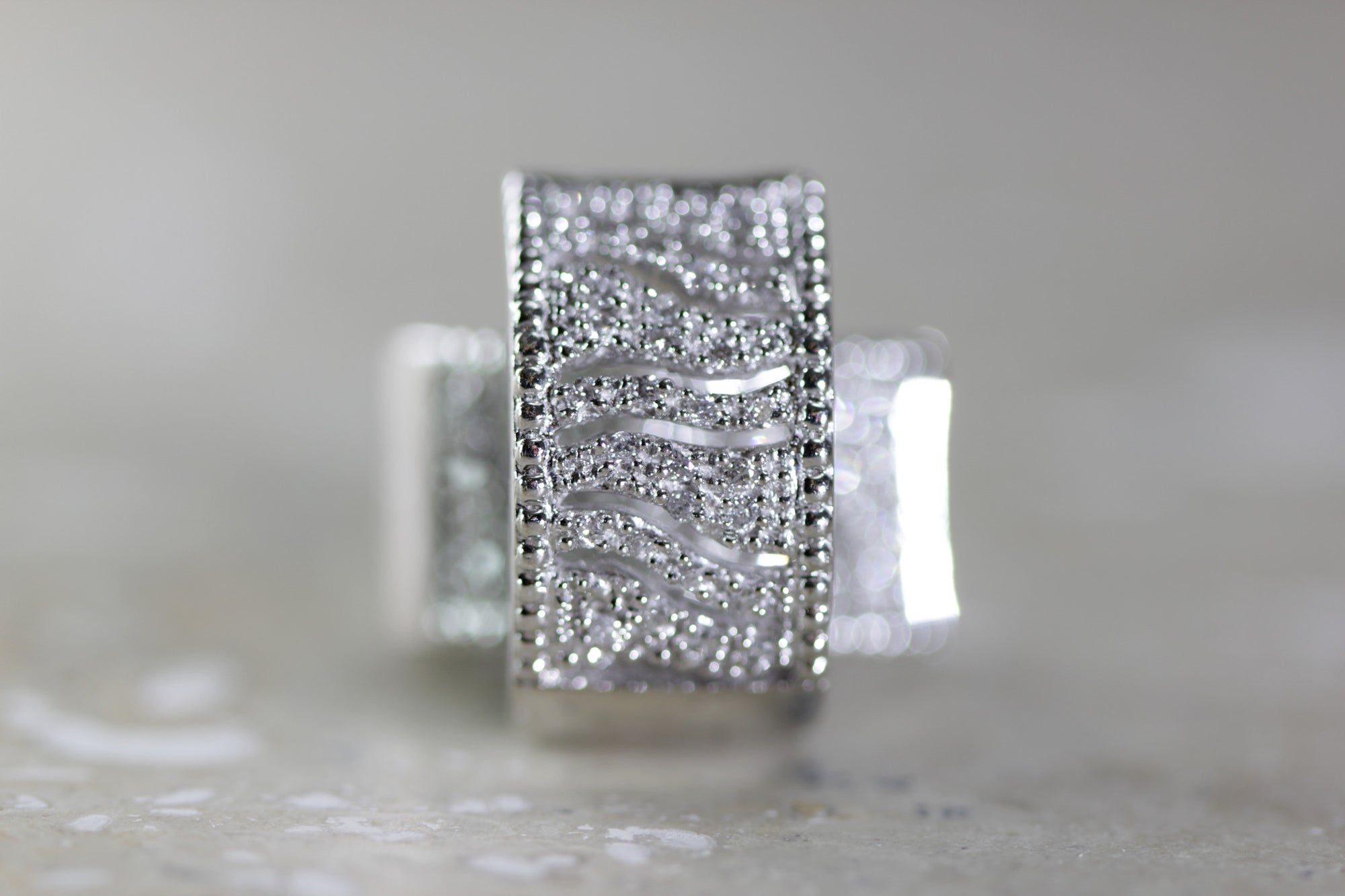 14k WHITE GOLD WIDE HUGGIE HOOPS EARRINGS DIAMONDS MICRO PAVE SETTING .65 CTW