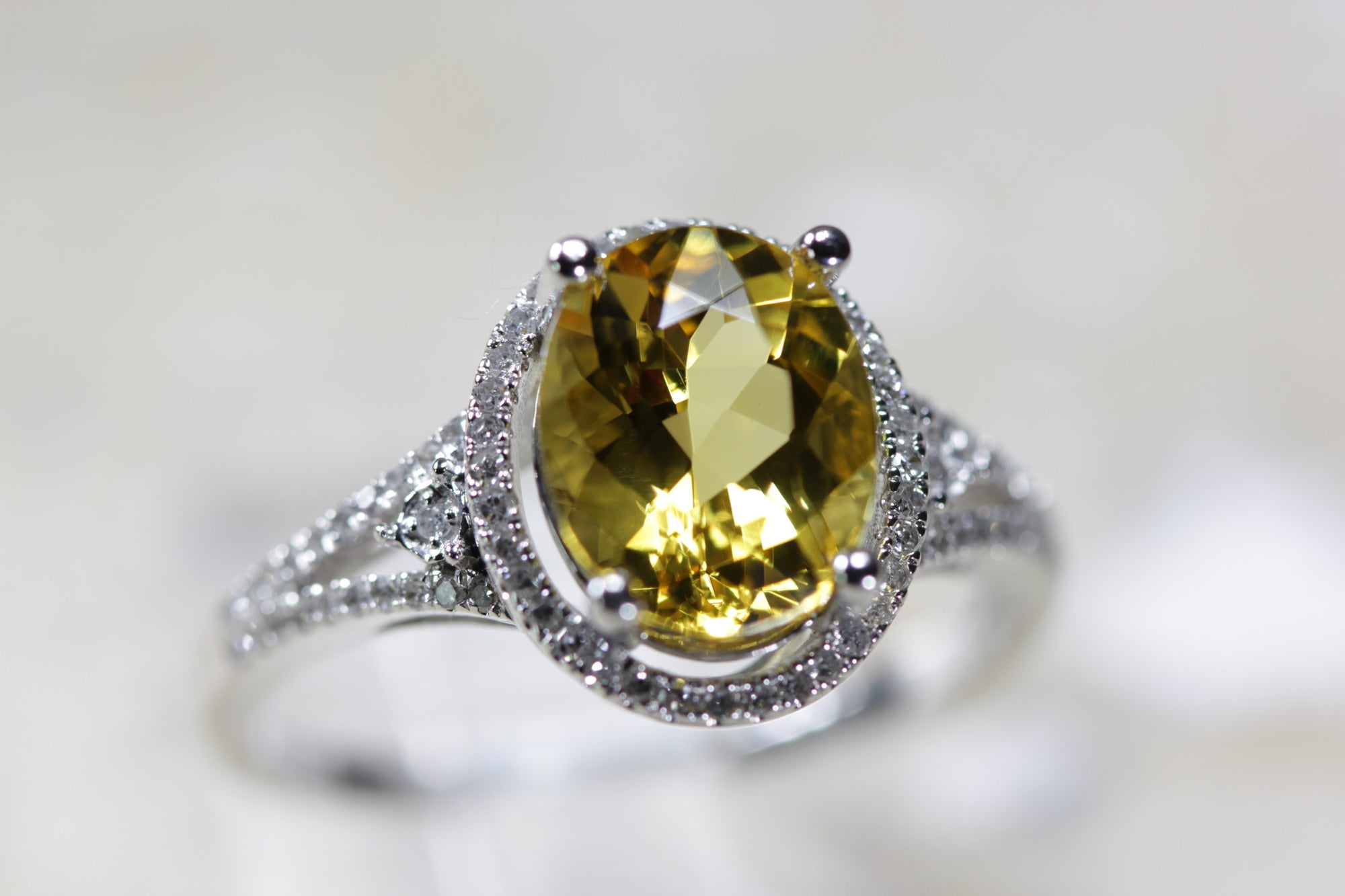 LADIES CITRINE & DIAMOND FILIGREE ART DECO RING 14K WHITE GOLD 1.73CT