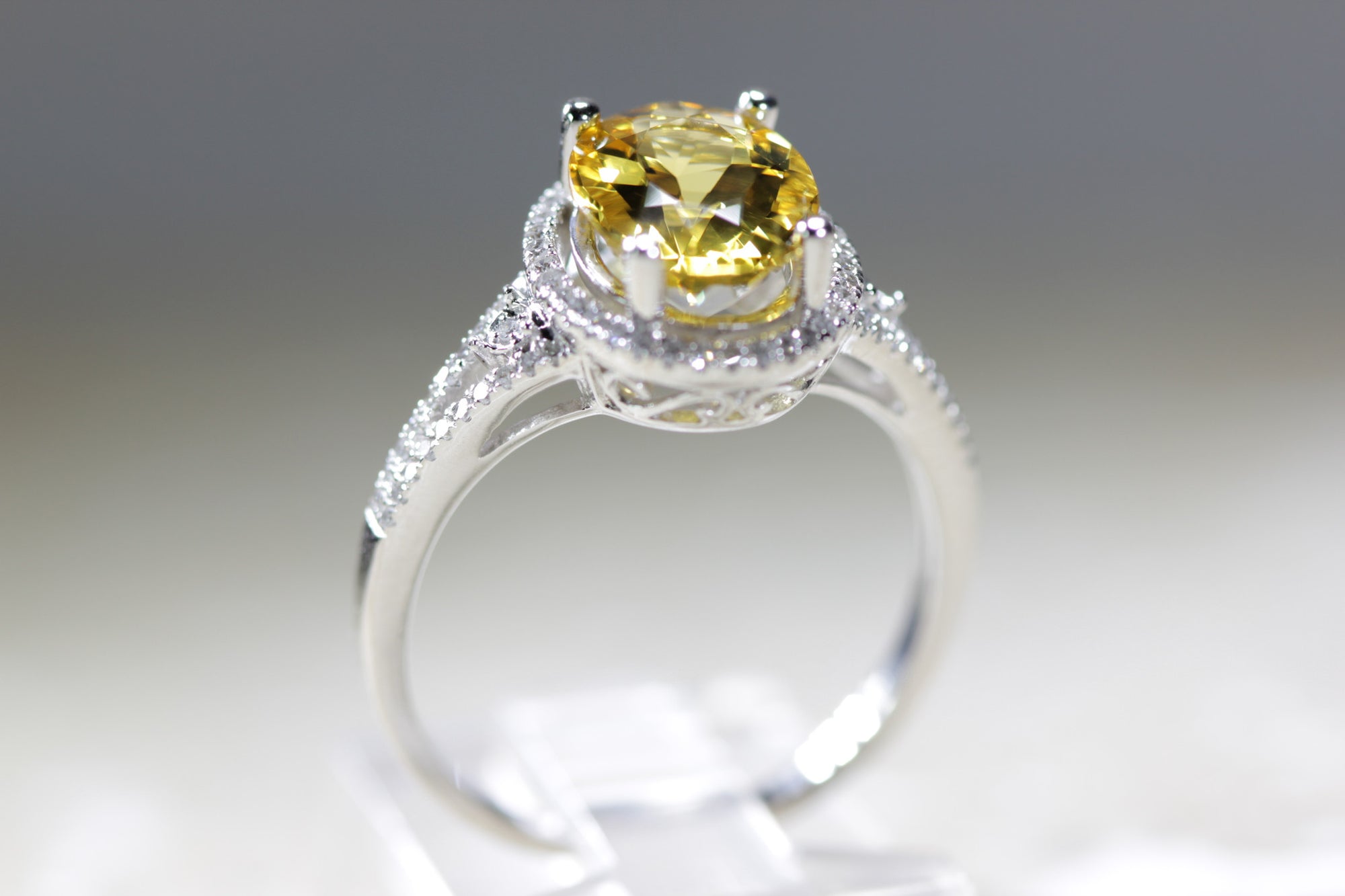 LADIES CITRINE & DIAMOND FILIGREE ART DECO RING 14K WHITE GOLD 1.73CT