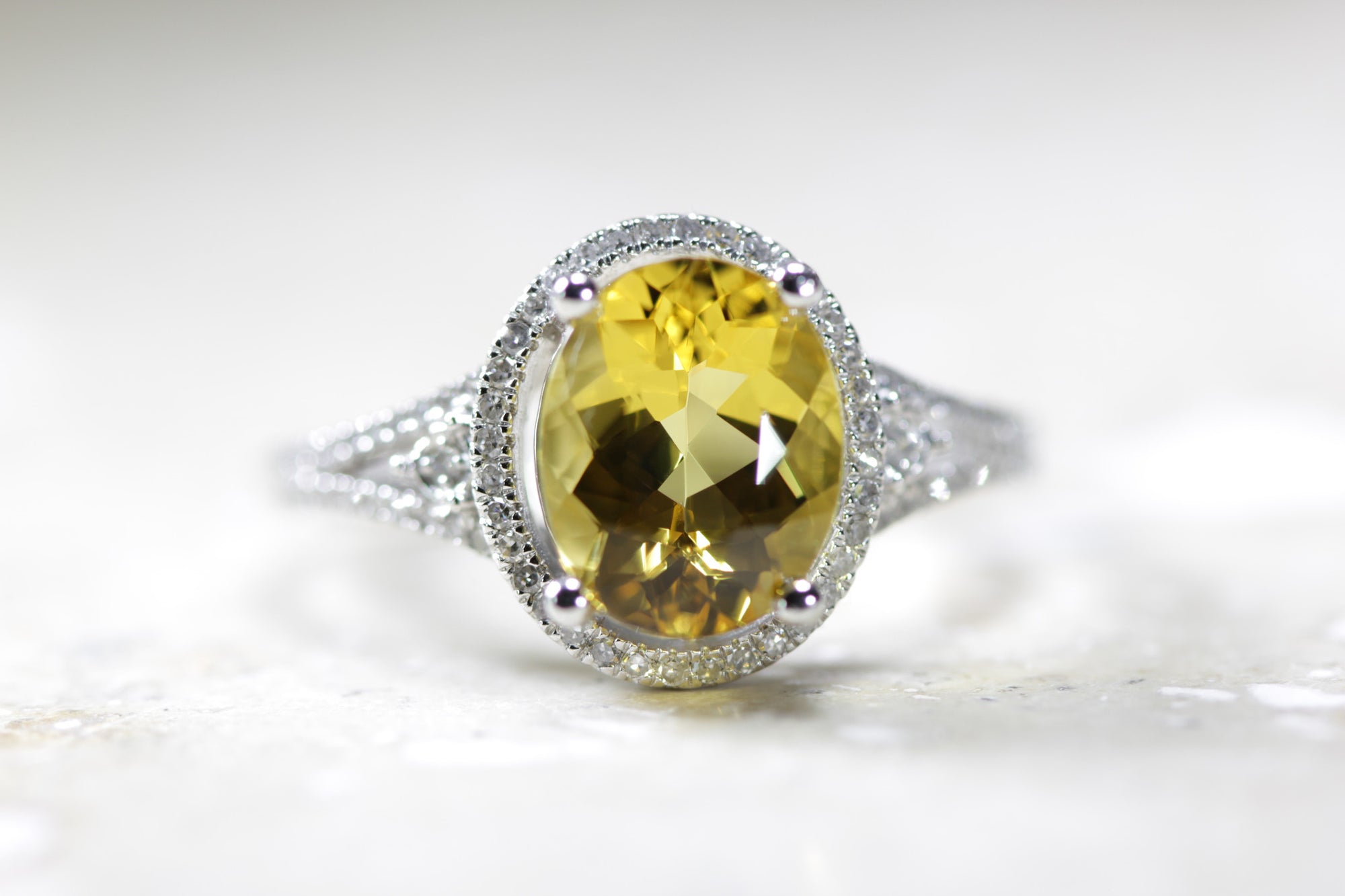 LADIES CITRINE & DIAMOND FILIGREE ART DECO RING 14K WHITE GOLD 1.73CT