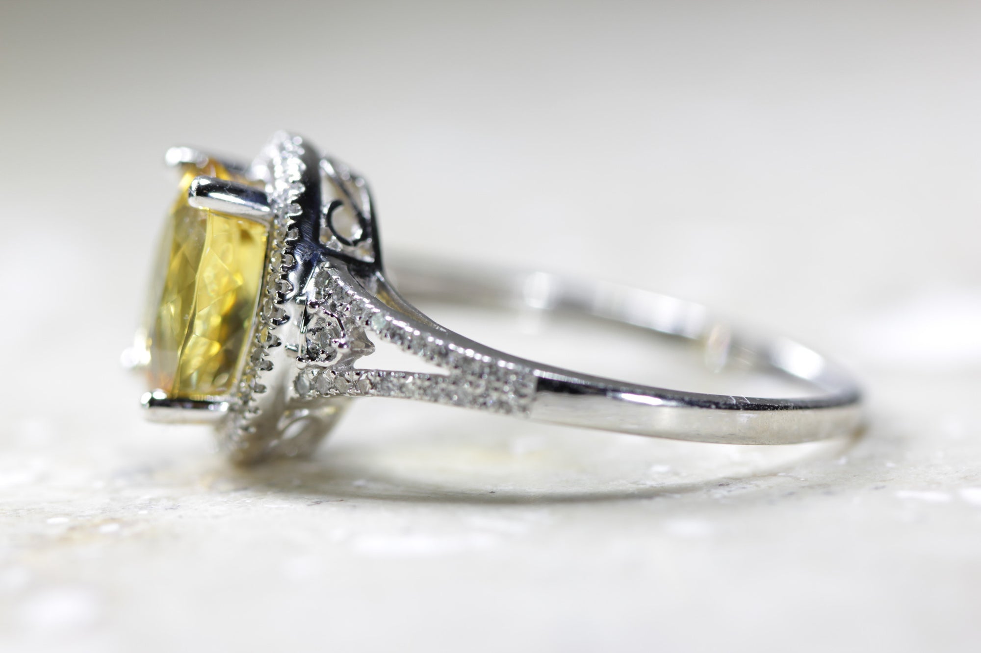 LADIES CITRINE & DIAMOND FILIGREE ART DECO RING 14K WHITE GOLD 1.73CT