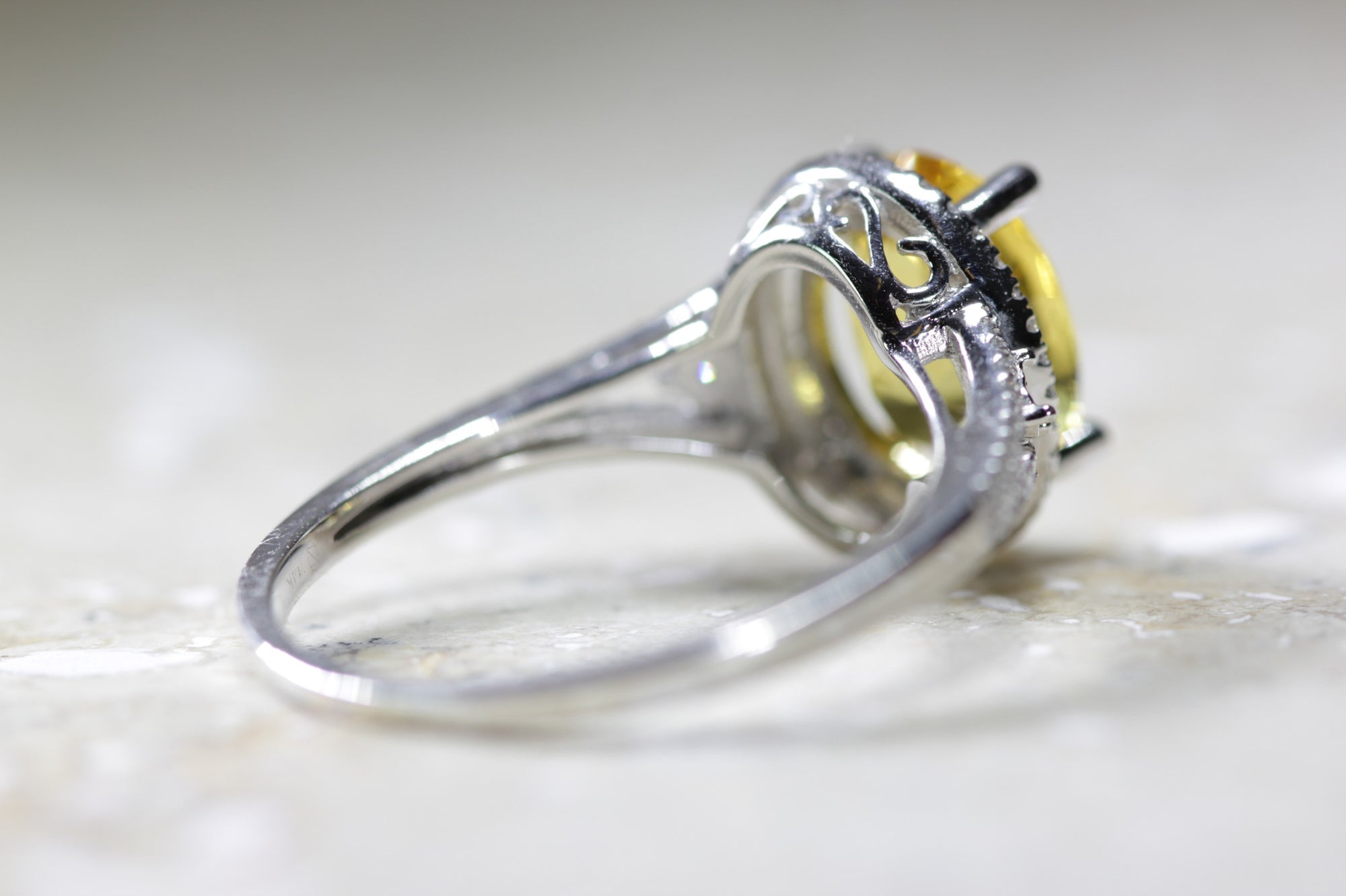LADIES CITRINE & DIAMOND FILIGREE ART DECO RING 14K WHITE GOLD 1.73CT
