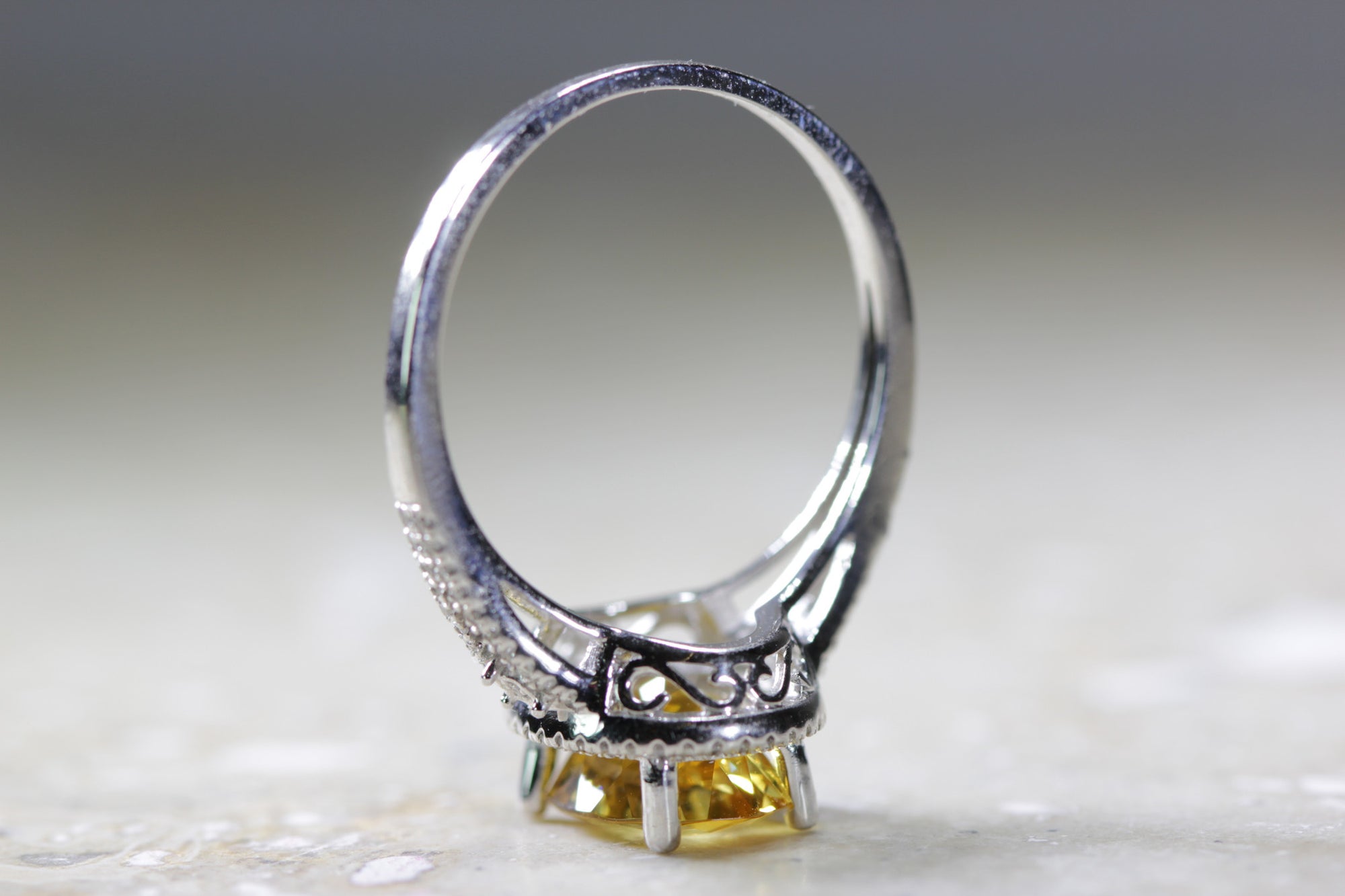LADIES CITRINE & DIAMOND FILIGREE ART DECO RING 14K WHITE GOLD 1.73CT