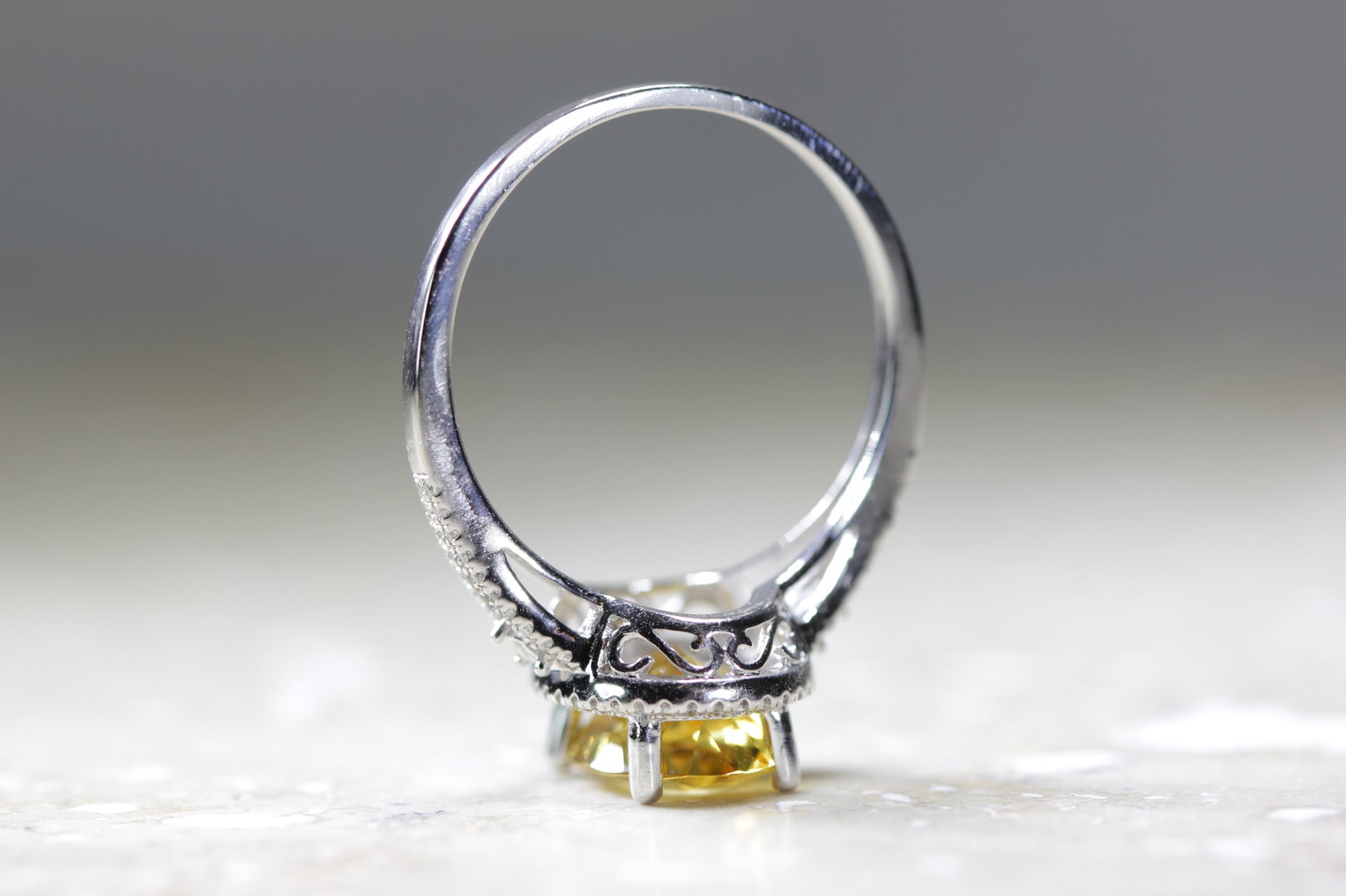 LADIES CITRINE & DIAMOND FILIGREE ART DECO RING 14K WHITE GOLD 1.73CT