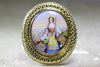 ANTIQUE PAINTED PORCELAIN 14K GOLD PIN BROOCH PICTURE FRAME 1520 CIRCA