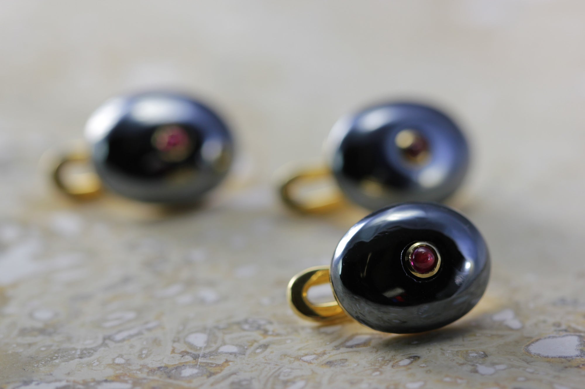 ANTIQUE TIFFANY & CO TUXEDO STUDS RUBY & HEMATITE MANS SET