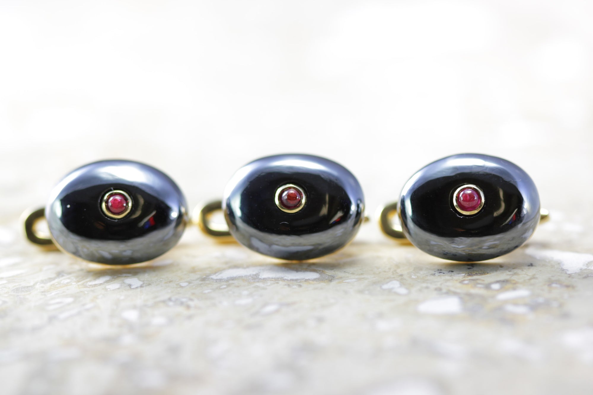 ANTIQUE TIFFANY & CO TUXEDO STUDS RUBY & HEMATITE MANS SET