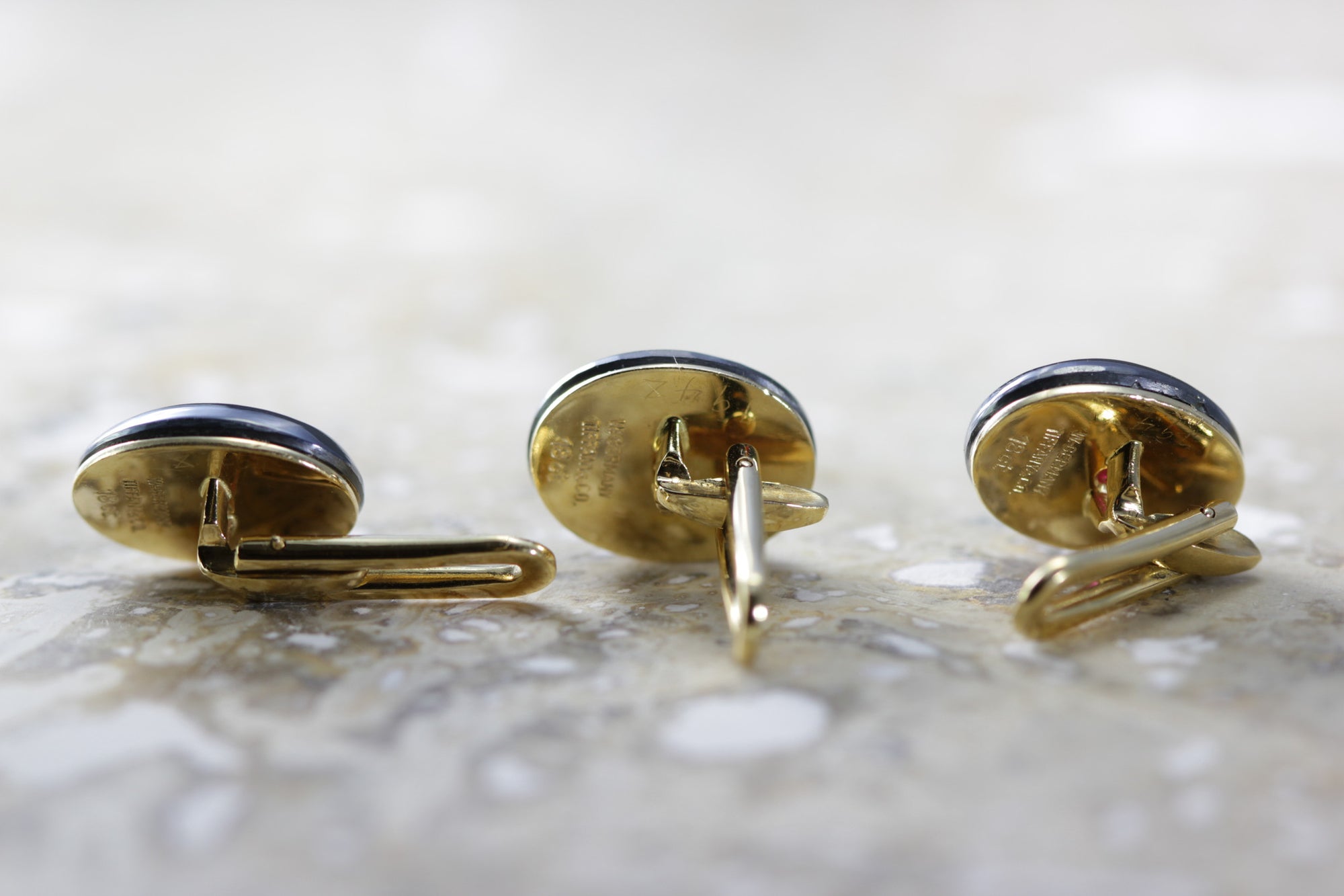 ANTIQUE TIFFANY & CO TUXEDO STUDS RUBY & HEMATITE MANS SET