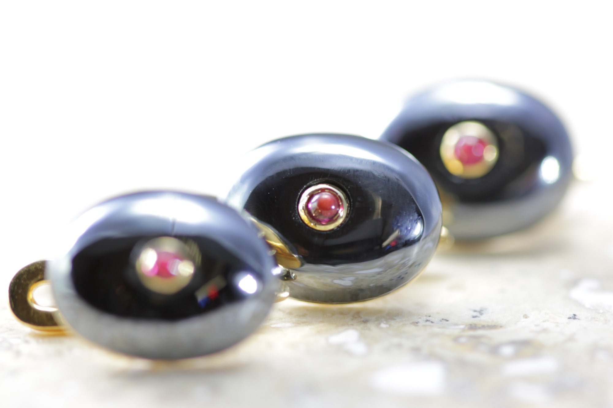 ANTIQUE TIFFANY & CO TUXEDO STUDS RUBY & HEMATITE MANS SET