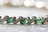 ANTIQUE DIAMOND & MARQUISE CUT EMERALD TENNIS BRACELET 14K YELLOW GOLD LADIES