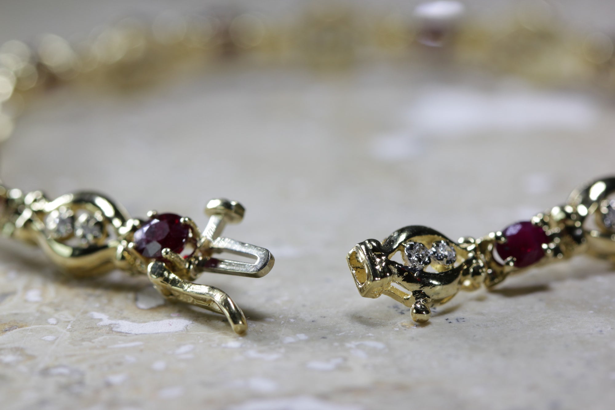 ESTATE DIAMOND & OVAL CUT RUBY TENNIS BRACELET 14K YELLOW GOLD LADIES