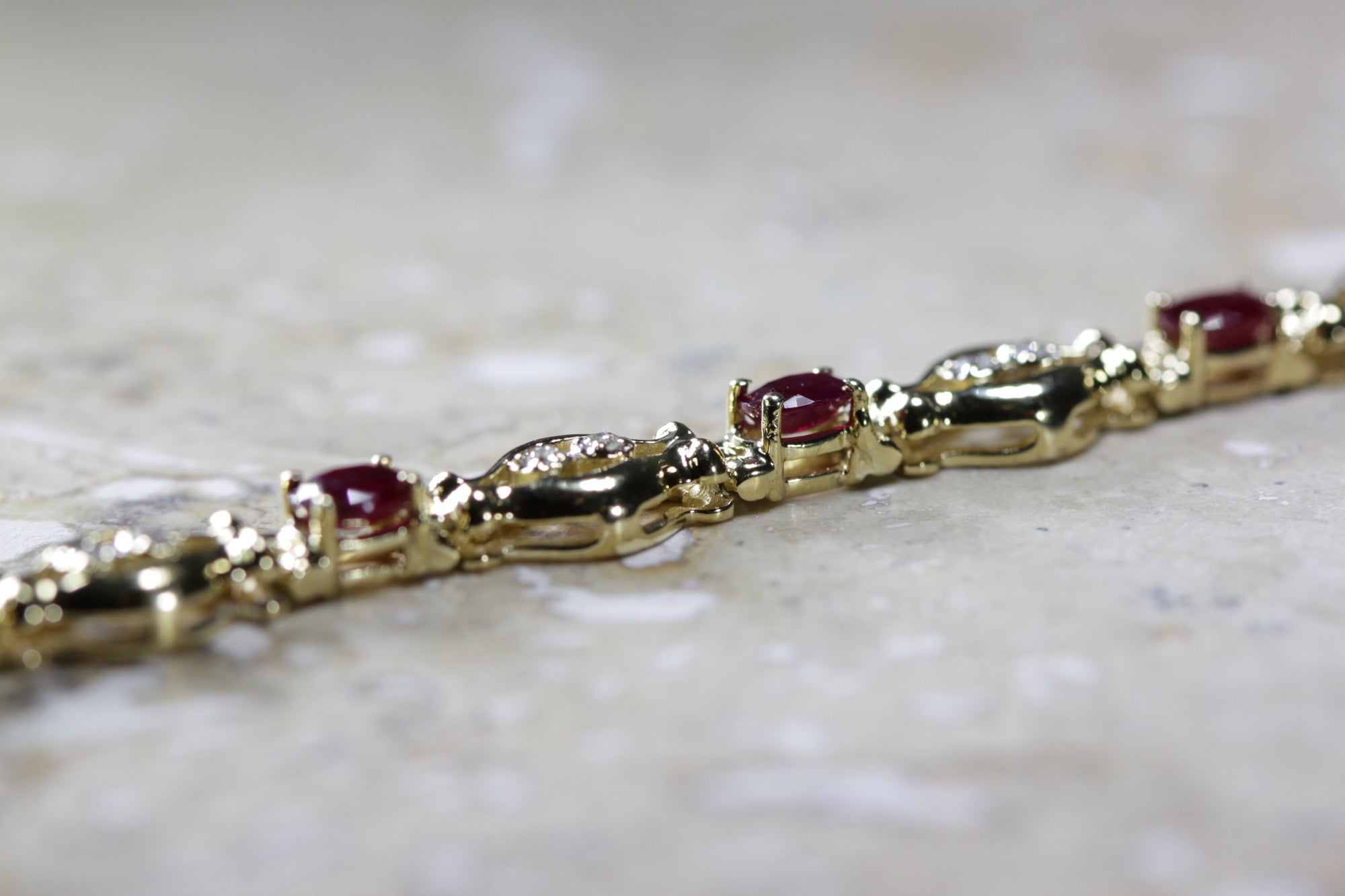 ESTATE DIAMOND & OVAL CUT RUBY TENNIS BRACELET 14K YELLOW GOLD LADIES