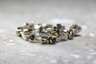 ANTIQUE DIAMOND & ROUND CUT RUBY TENNIS BRACELET 14K YELLOW GOLD LADIES