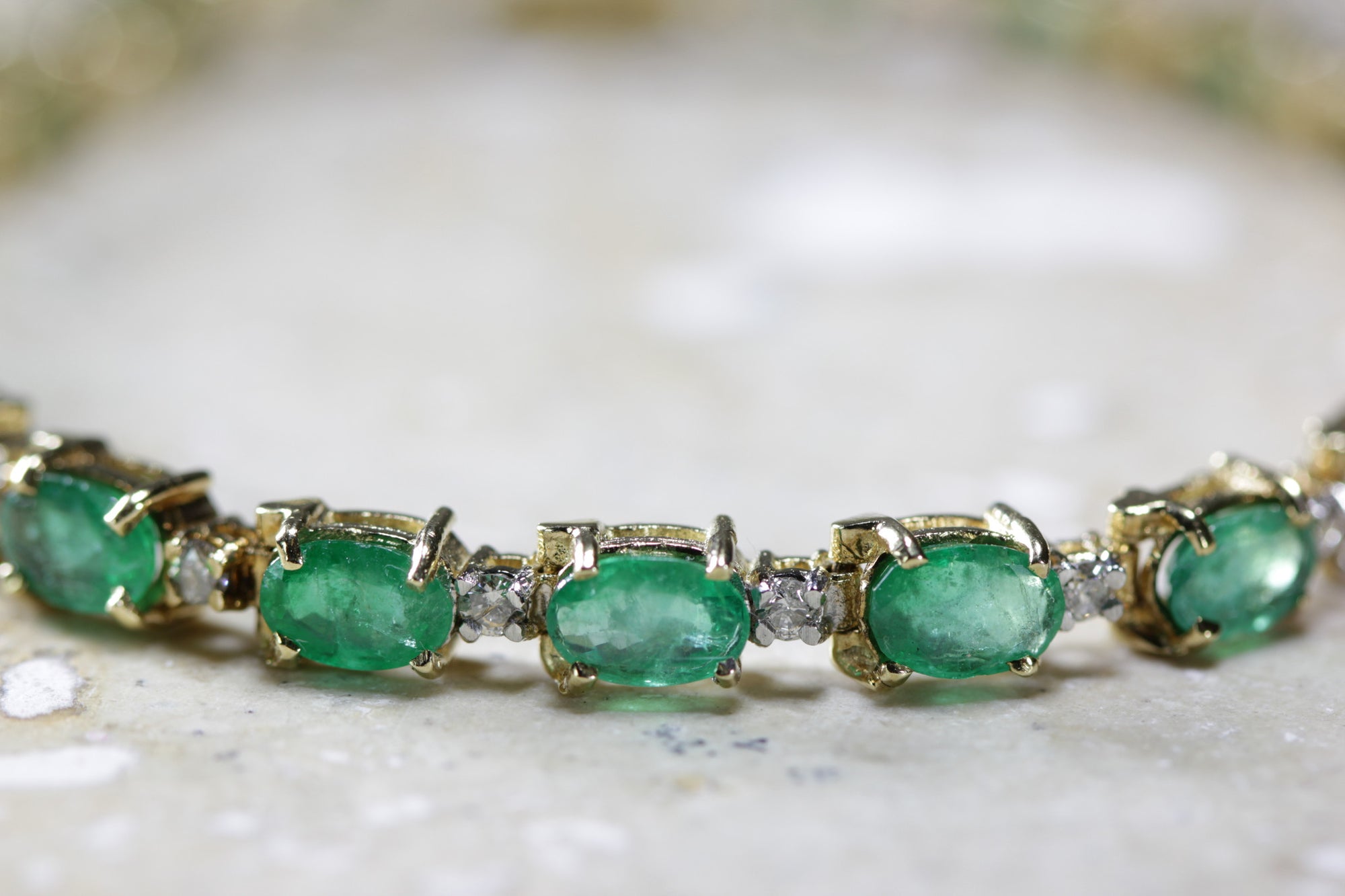 MODERN DIAMOND & OVAL CUT EMERALD TENNIS BRACELET 14K YELLOW GOLD LADIES 12.50C