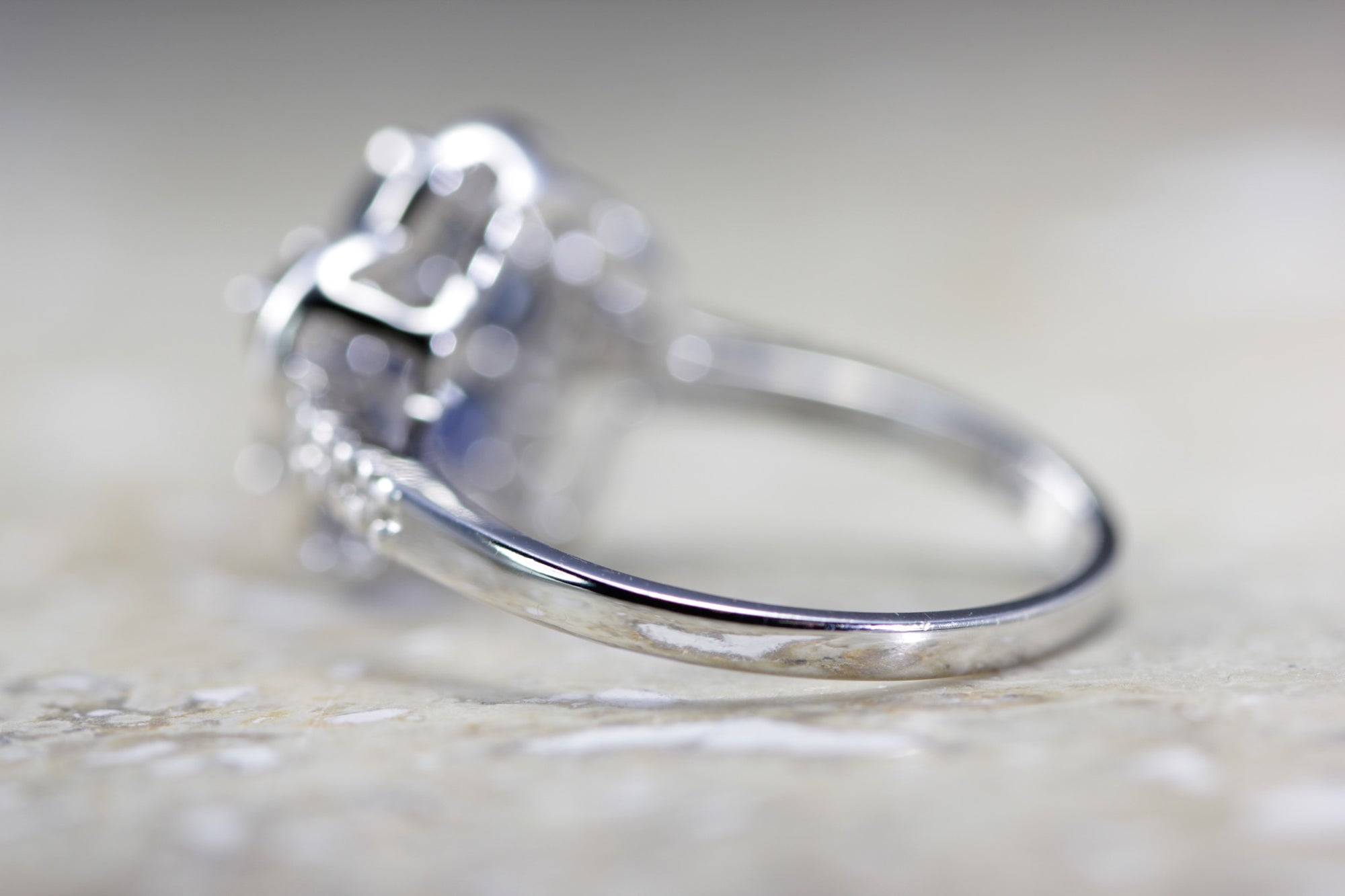 WHITE GOLD SAPPHIRE CLUSTER FLOWER SETTING & DIAMOND RING 1.16CT 14k