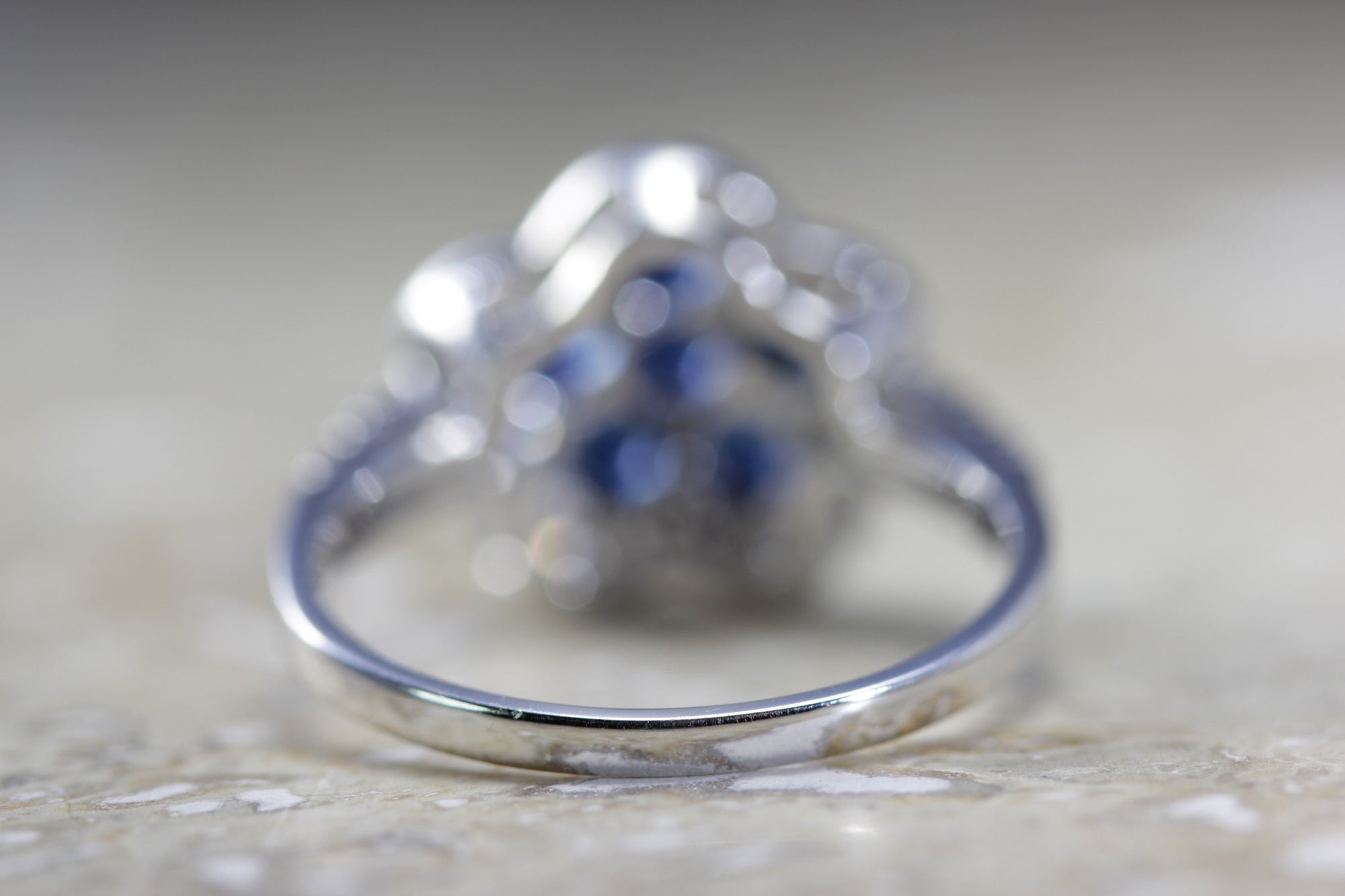 WHITE GOLD SAPPHIRE CLUSTER FLOWER SETTING & DIAMOND RING 1.16CT 14k