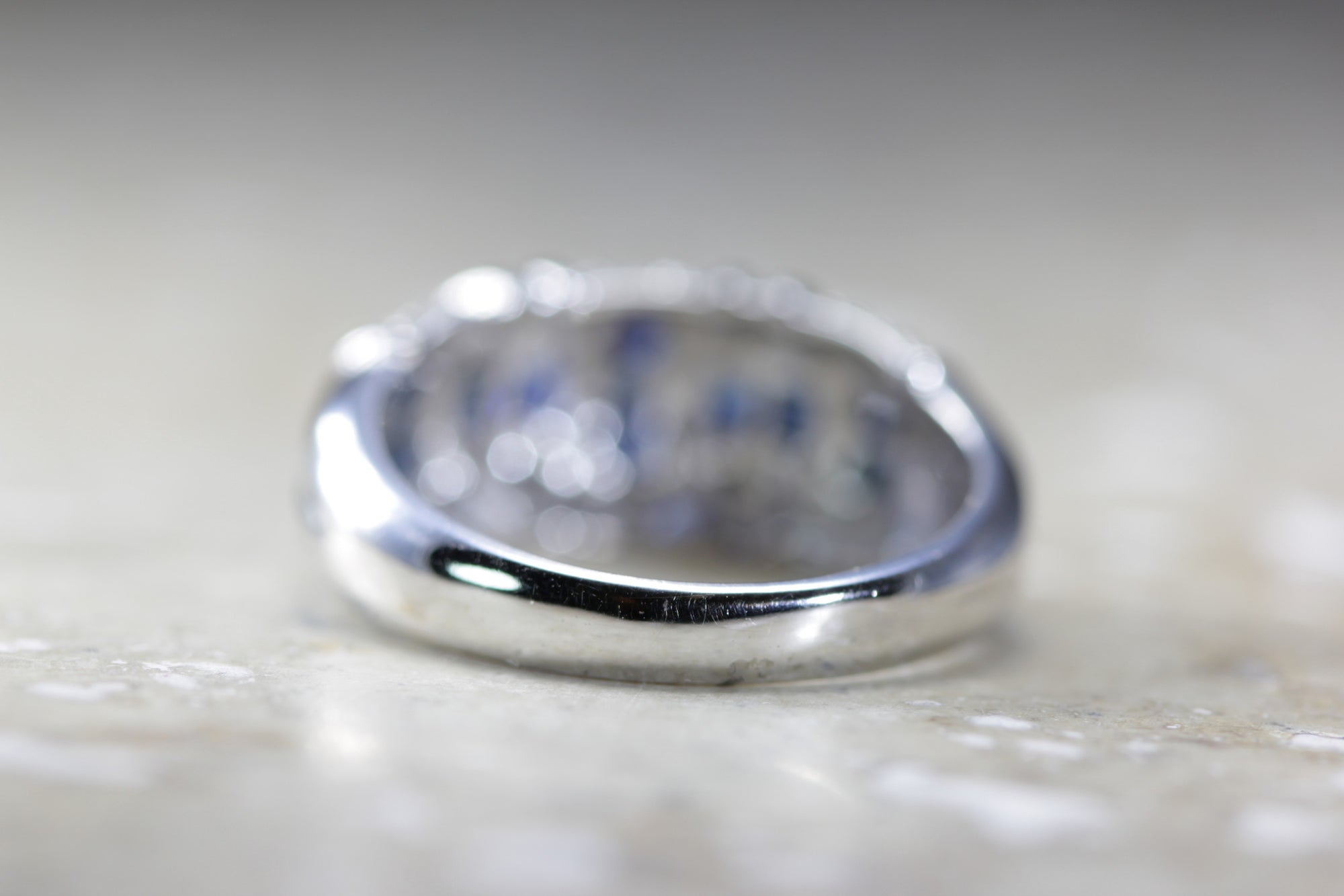 WHITE GOLD PRINCESS SAPPHIRE & DIAMOND BAND RING 1.20 CTW 14k