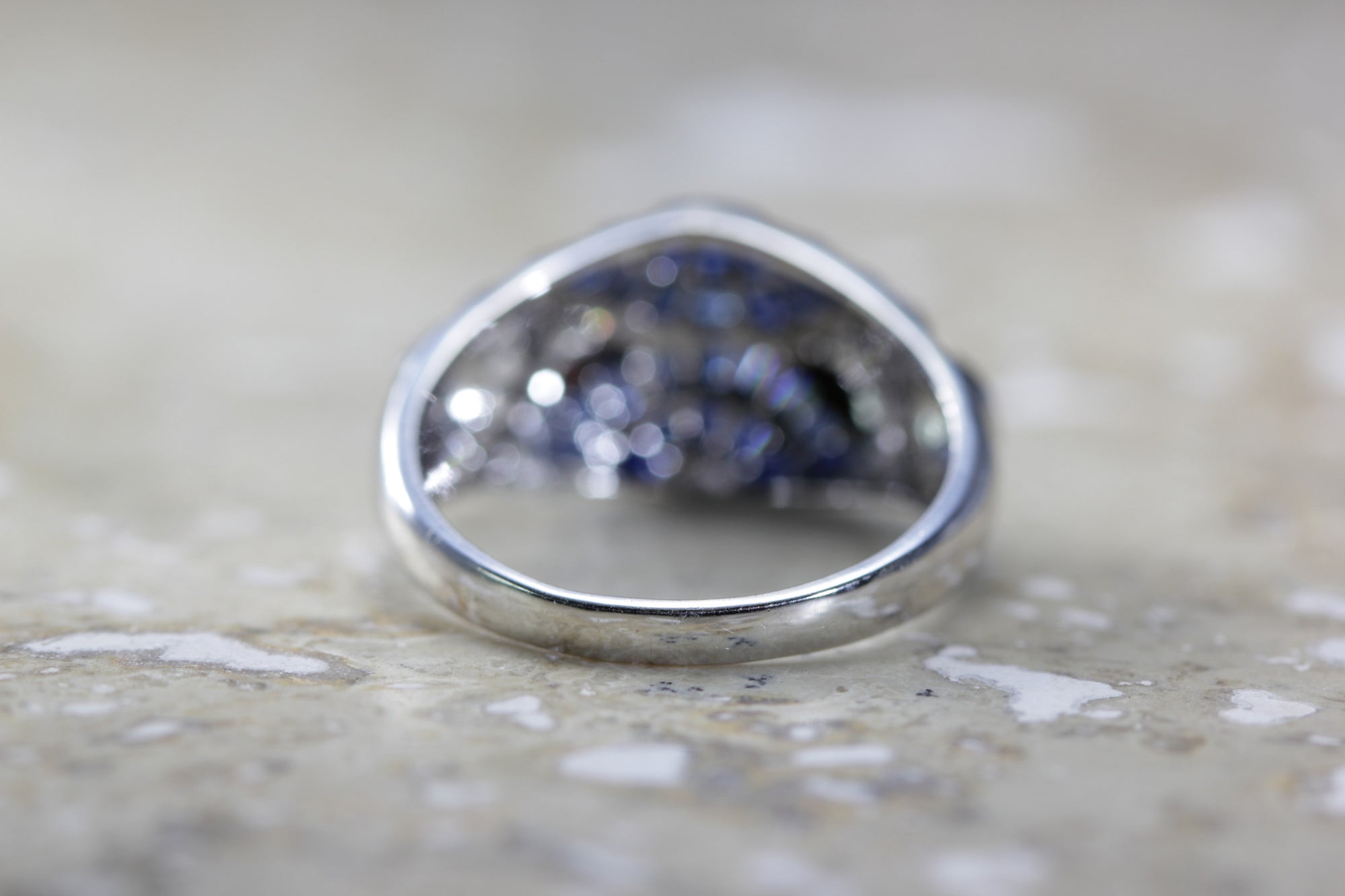 MODERN 14k WHITE GOLD BAGUETTE SAPPHIRE & DIAMOND HALF CIRCLE PAVE RING 1.35 CTW