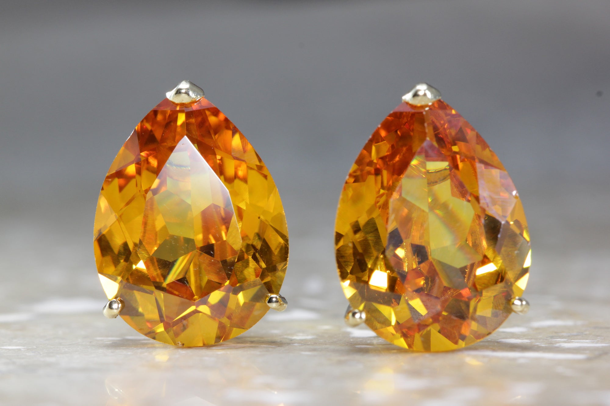MODERN 14K GOLD CITRINE PEAR SHAPE EARRING 14CT 14 KARAT LARGE 15 X 20 EARRINGS