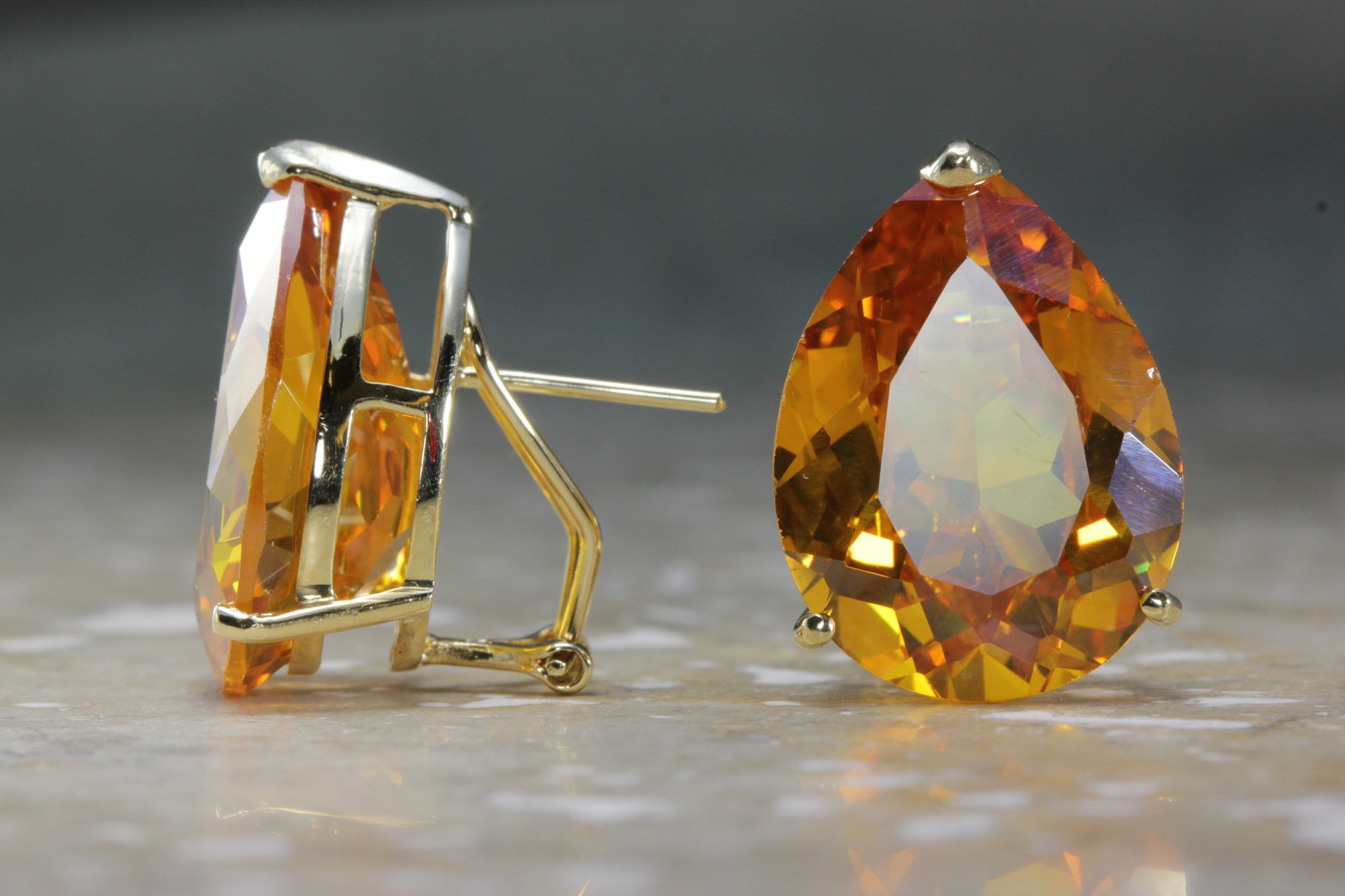 MODERN 14K GOLD CITRINE PEAR SHAPE EARRING 14CT 14 KARAT LARGE 15 X 20 EARRINGS