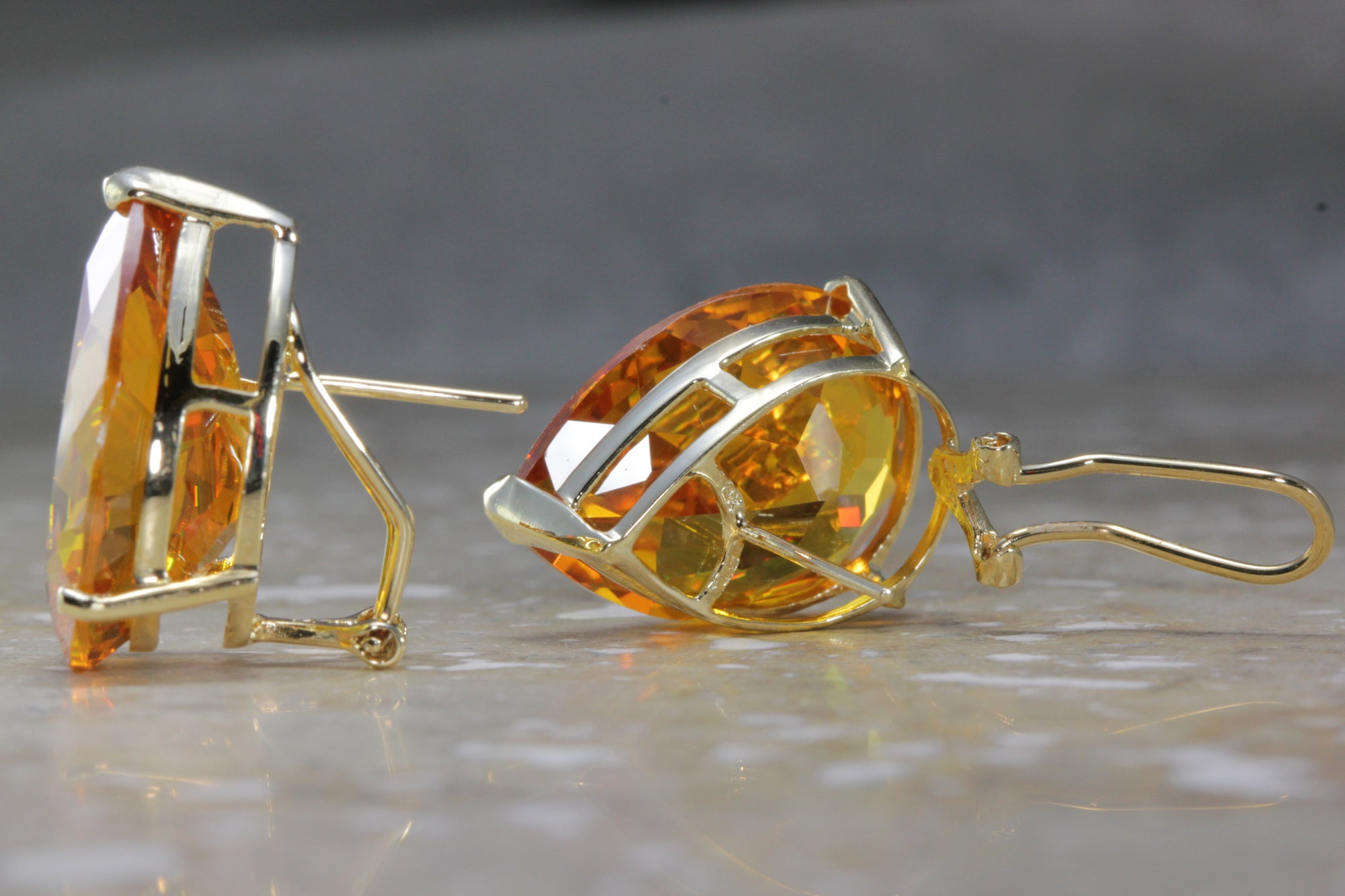 MODERN 14K GOLD CITRINE PEAR SHAPE EARRING 14CT 14 KARAT LARGE 15 X 20 EARRINGS