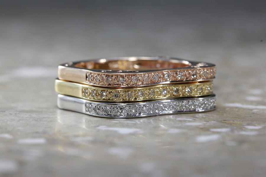 sold 14k GOLD DIAMOND RING WHITE YELLOW PINK TRI COLOR STACK-ABLE 3 PIECE