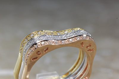 sold 14k GOLD DIAMOND RING WHITE YELLOW PINK TRI COLOR STACK-ABLE 3 PIECE