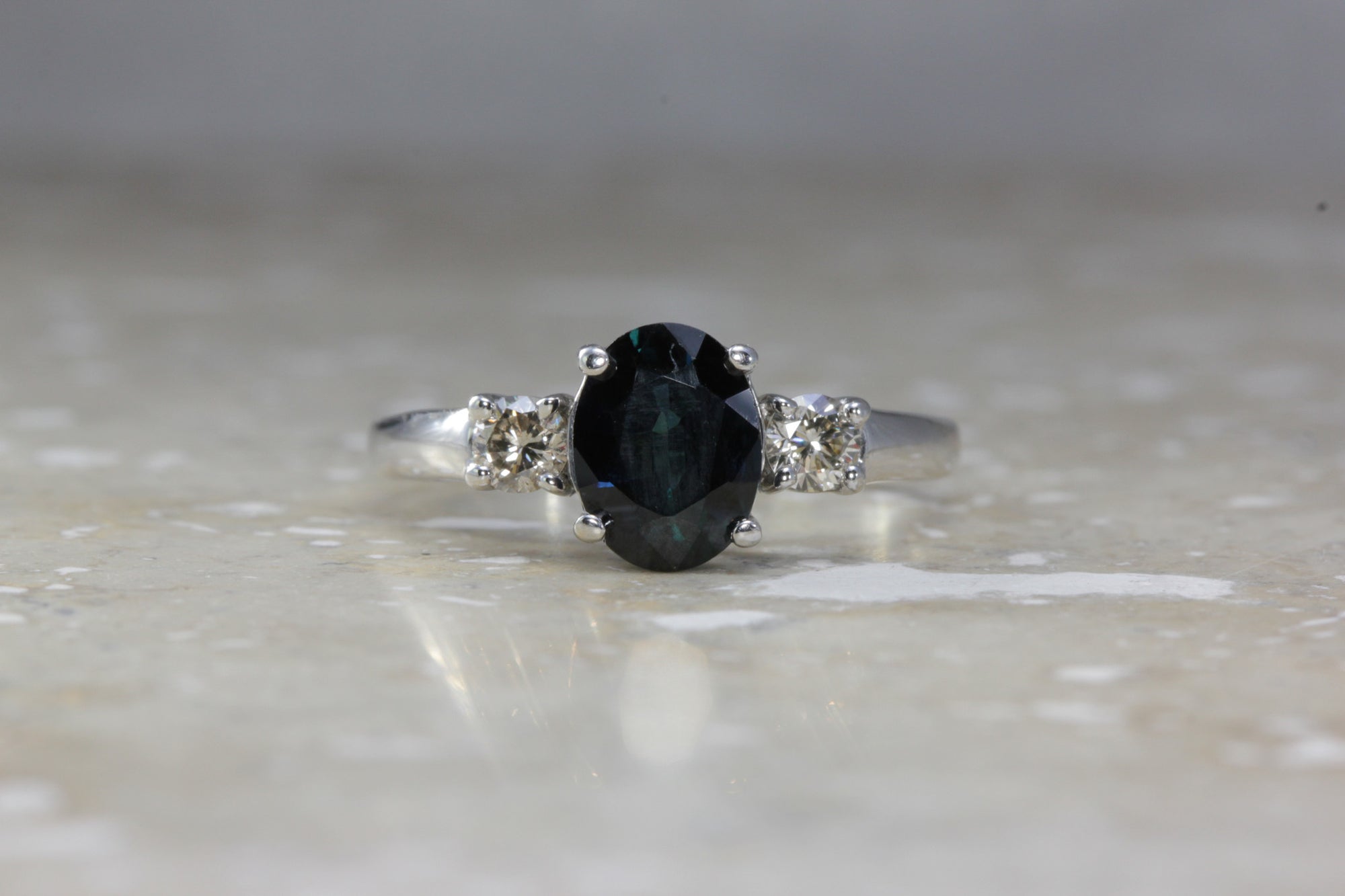 ANTIQUE 14k WHITE GOLD LADIES RING OVAL CUT SAPPHIRE DIAMOND RING 1.32CT