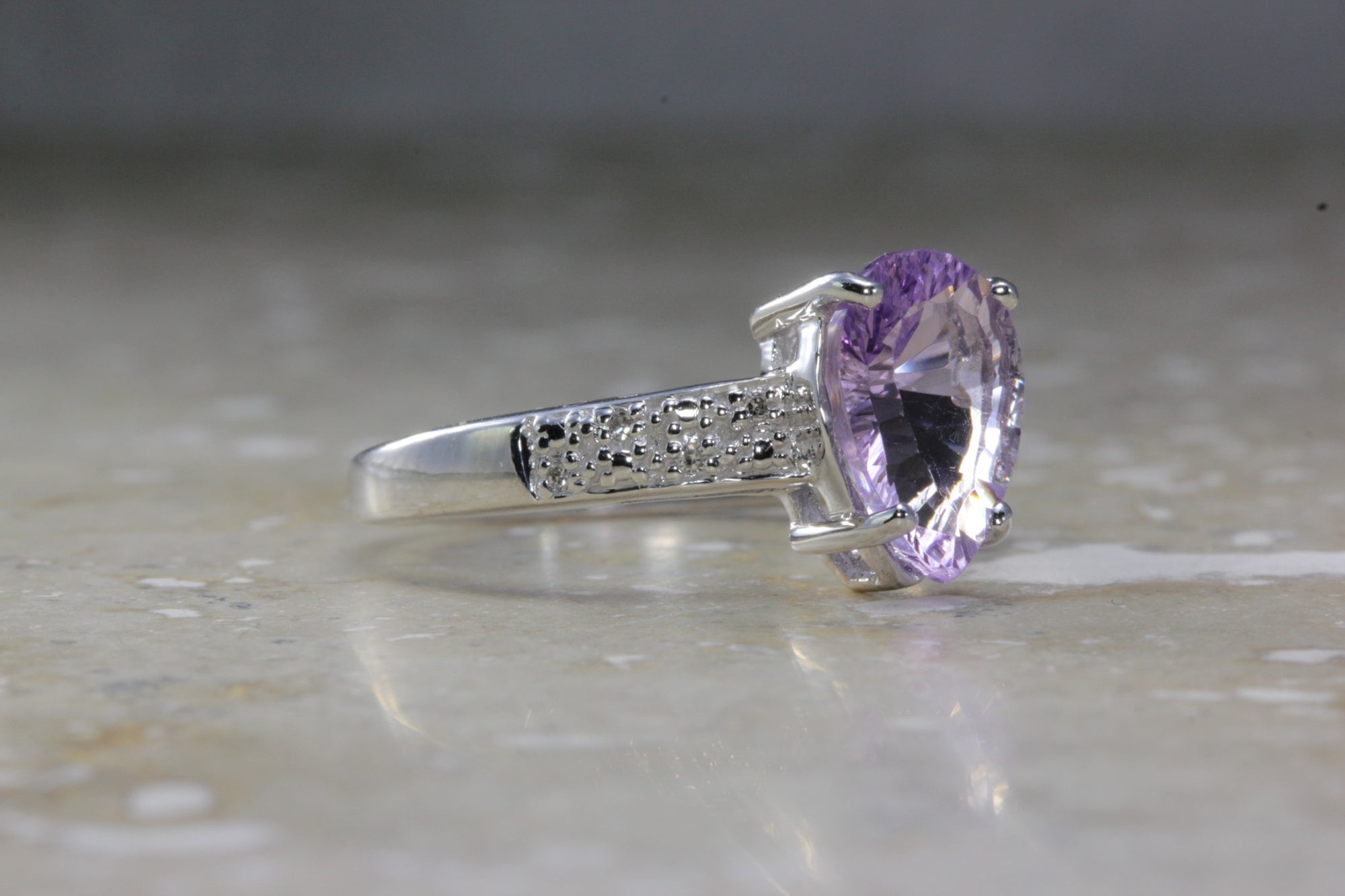 ANTIQUE 14K WHITE GOLD LADIES PEAR SHAPE AMETHYST DIAMOND RING 1.85CT