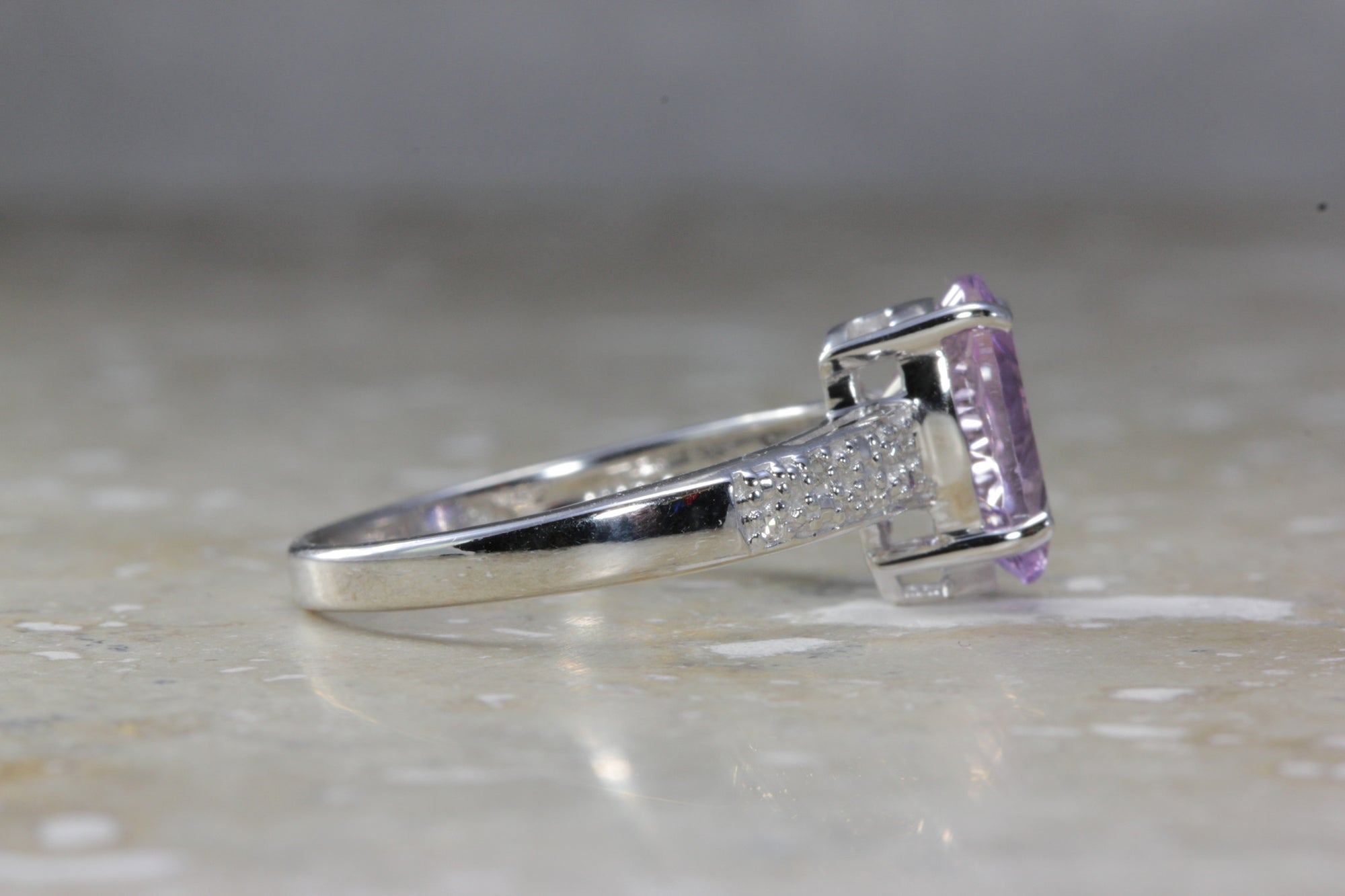 ANTIQUE 14K WHITE GOLD LADIES PEAR SHAPE AMETHYST DIAMOND RING 1.85CT