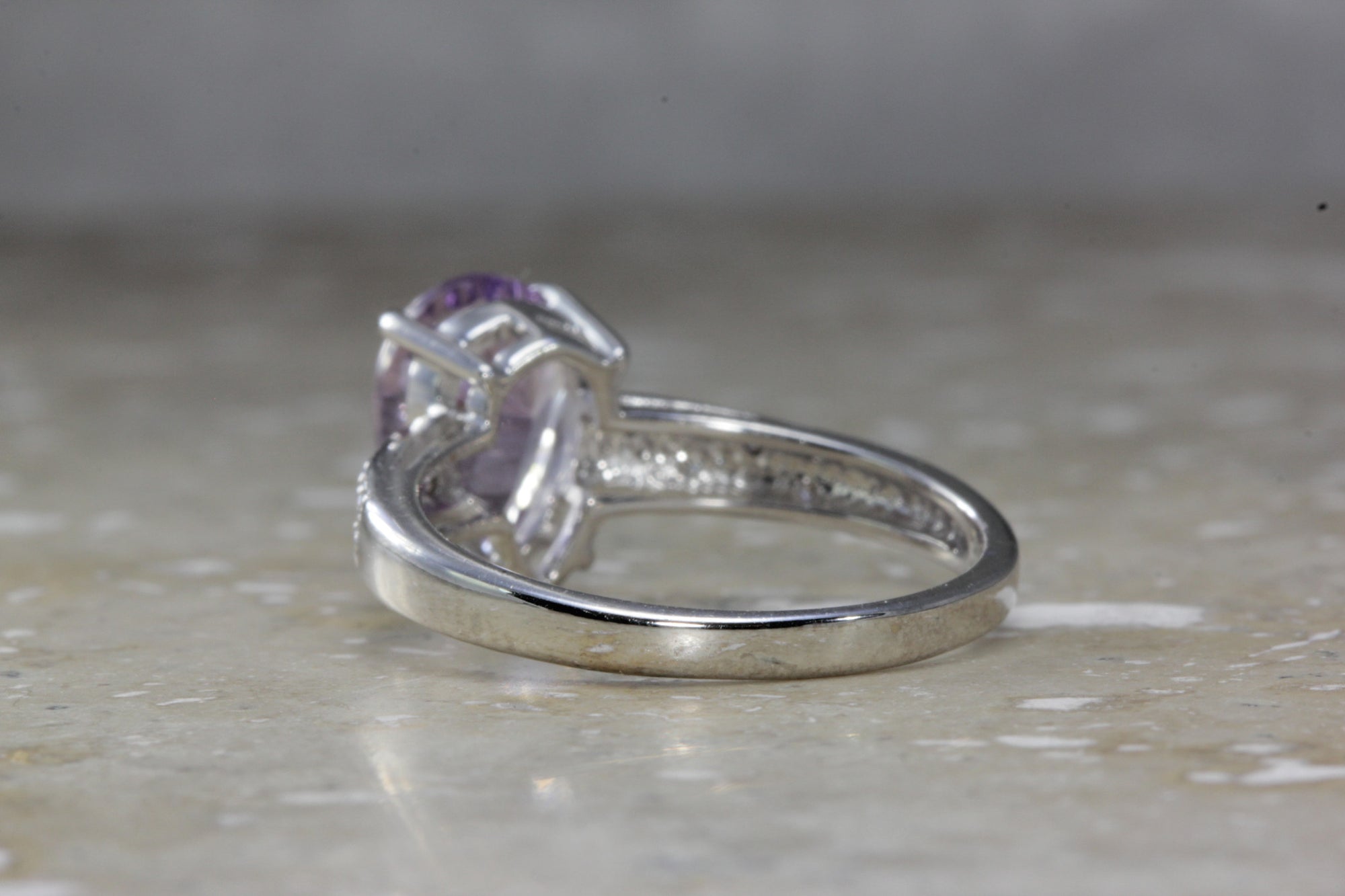 ANTIQUE 14K WHITE GOLD LADIES PEAR SHAPE AMETHYST DIAMOND RING 1.85CT