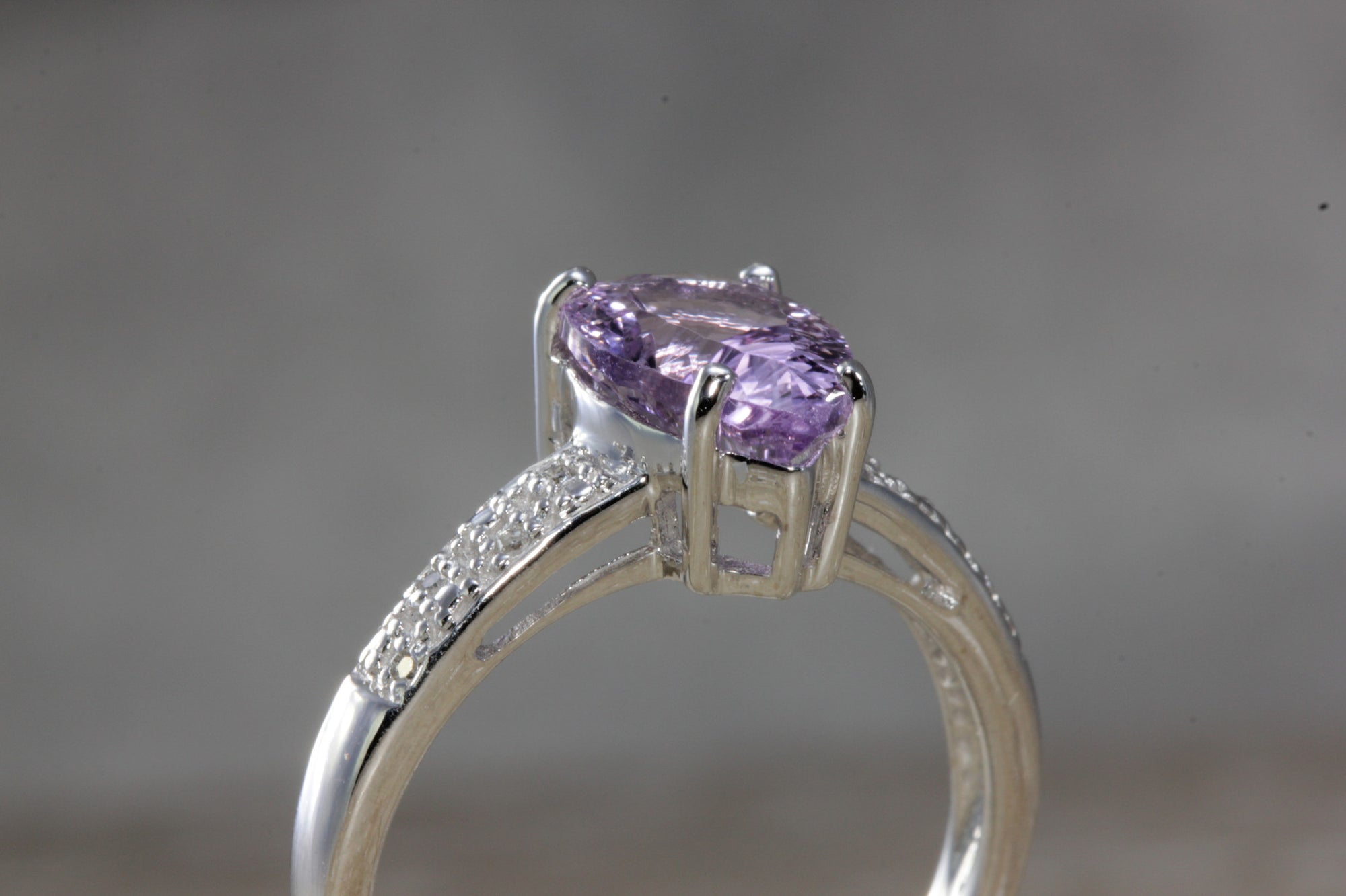 ANTIQUE 14K WHITE GOLD LADIES PEAR SHAPE AMETHYST DIAMOND RING 1.85CT