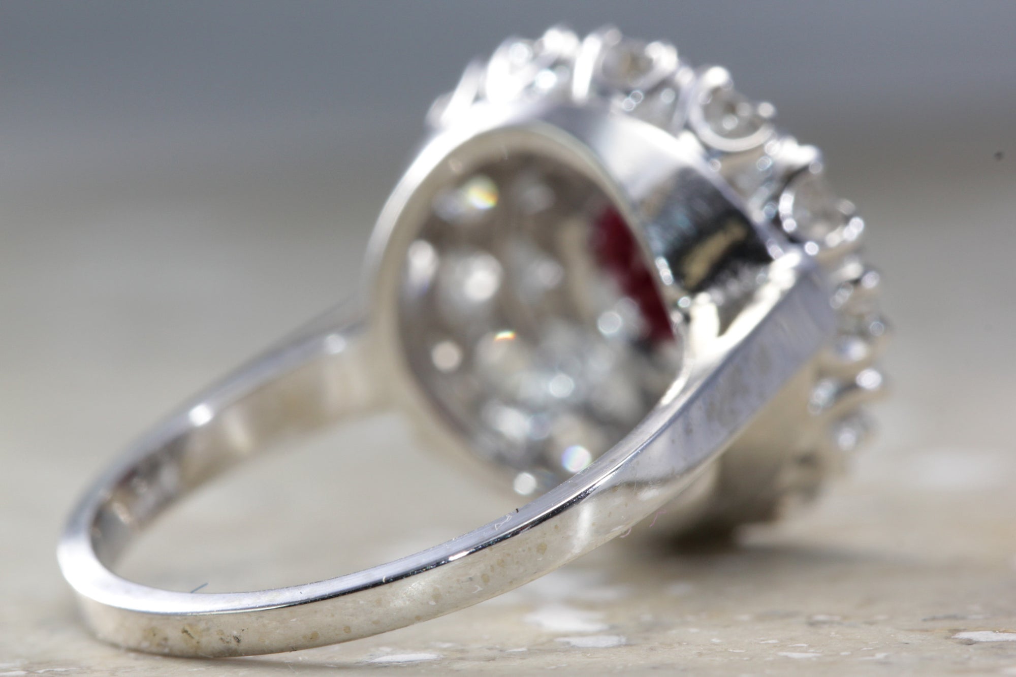 ANTIQUE 14K WHITE GOLD RUBY & DIAMOND HALO RING 1.00 CT RUBY