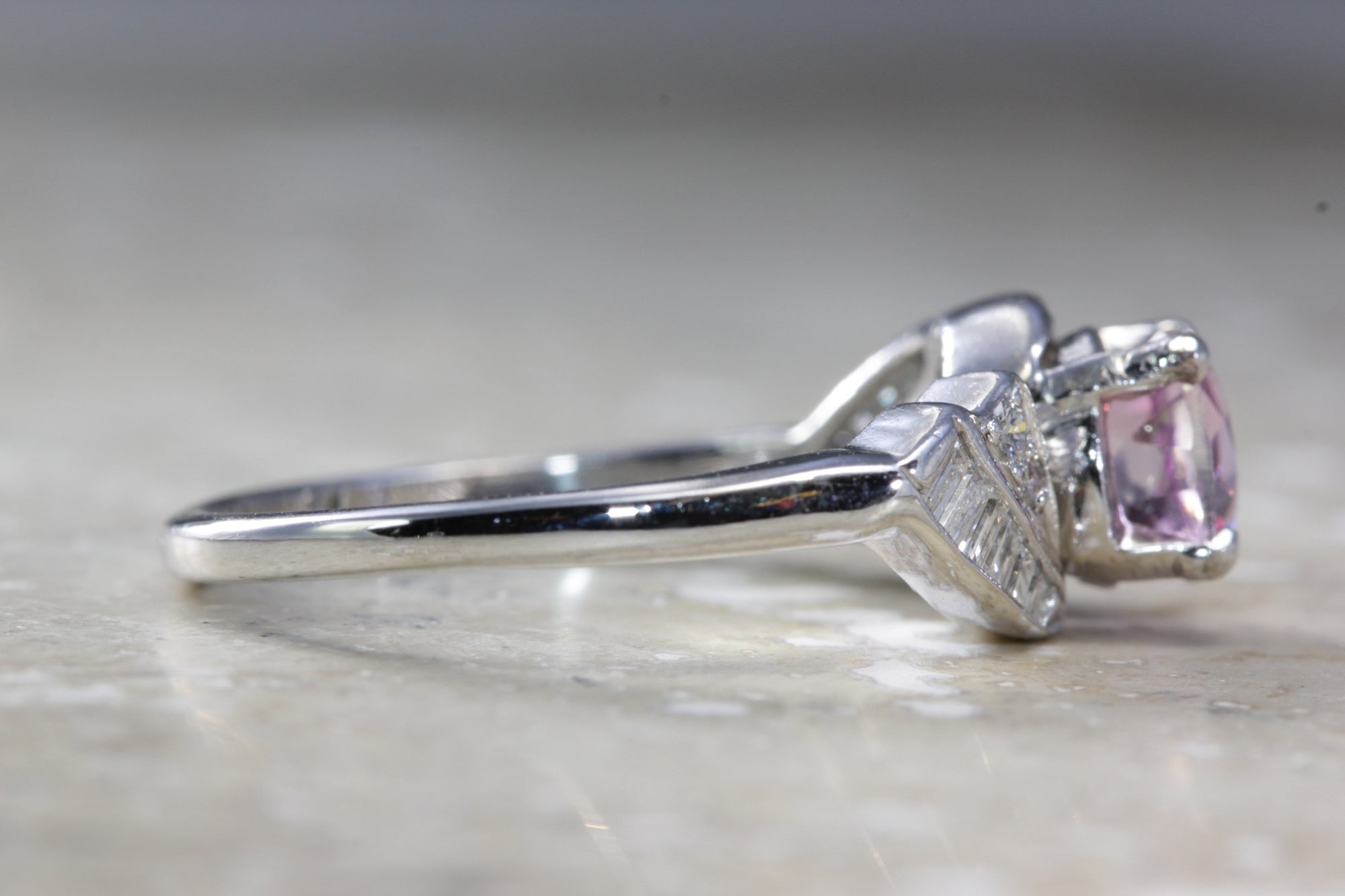 ANTIQUE 14k WHITE GOLD PINK MYSTIC TOPAZ DIAMOND RING 1.78CT VS1 G