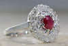 ANTIQUE 14K WHITE GOLD RUBY & DIAMOND HALO RING 1.00 CT RUBY