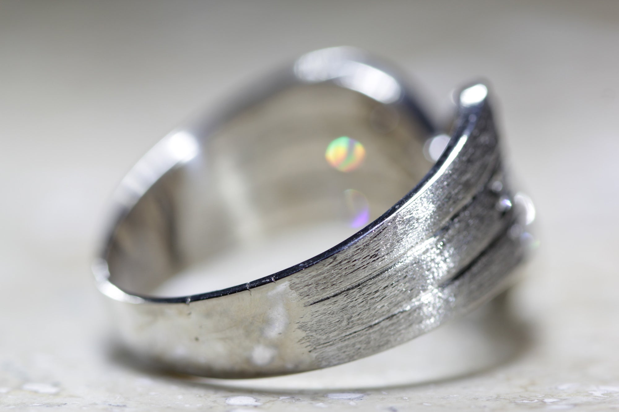 ANTIQUE MARQUISE CHEVRON MOTIF RING DIAMOND 14K W GOLD RETRO 1940's