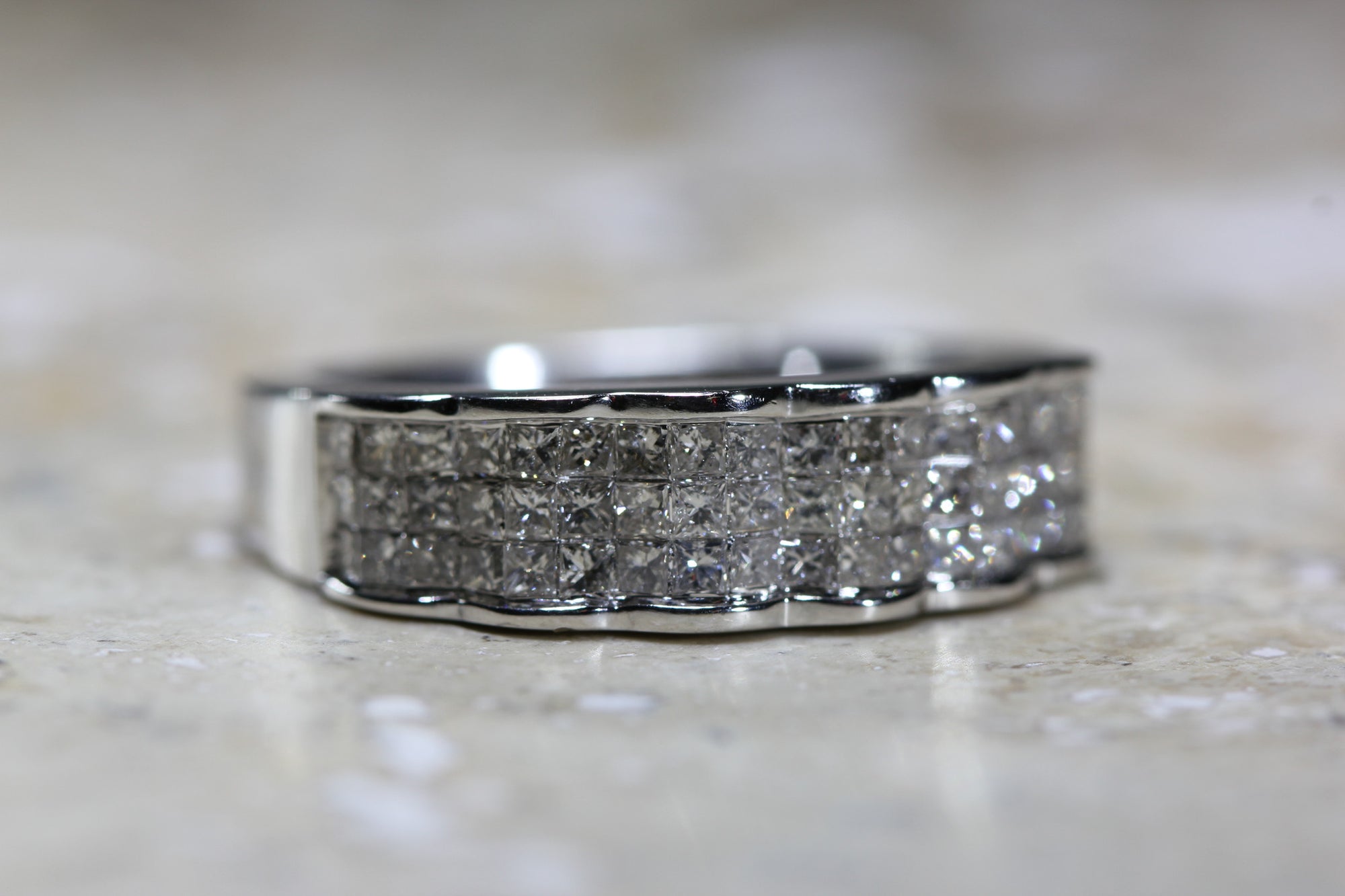 LADIES INVISIBLE SET DIAMOND WEDDING BAND PRINCESS CUT 14K W GOLD