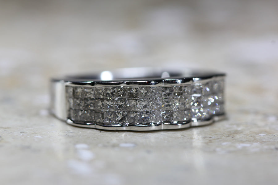LADIES INVISIBLE SET DIAMOND WEDDING BAND PRINCESS CUT 14K W GOLD