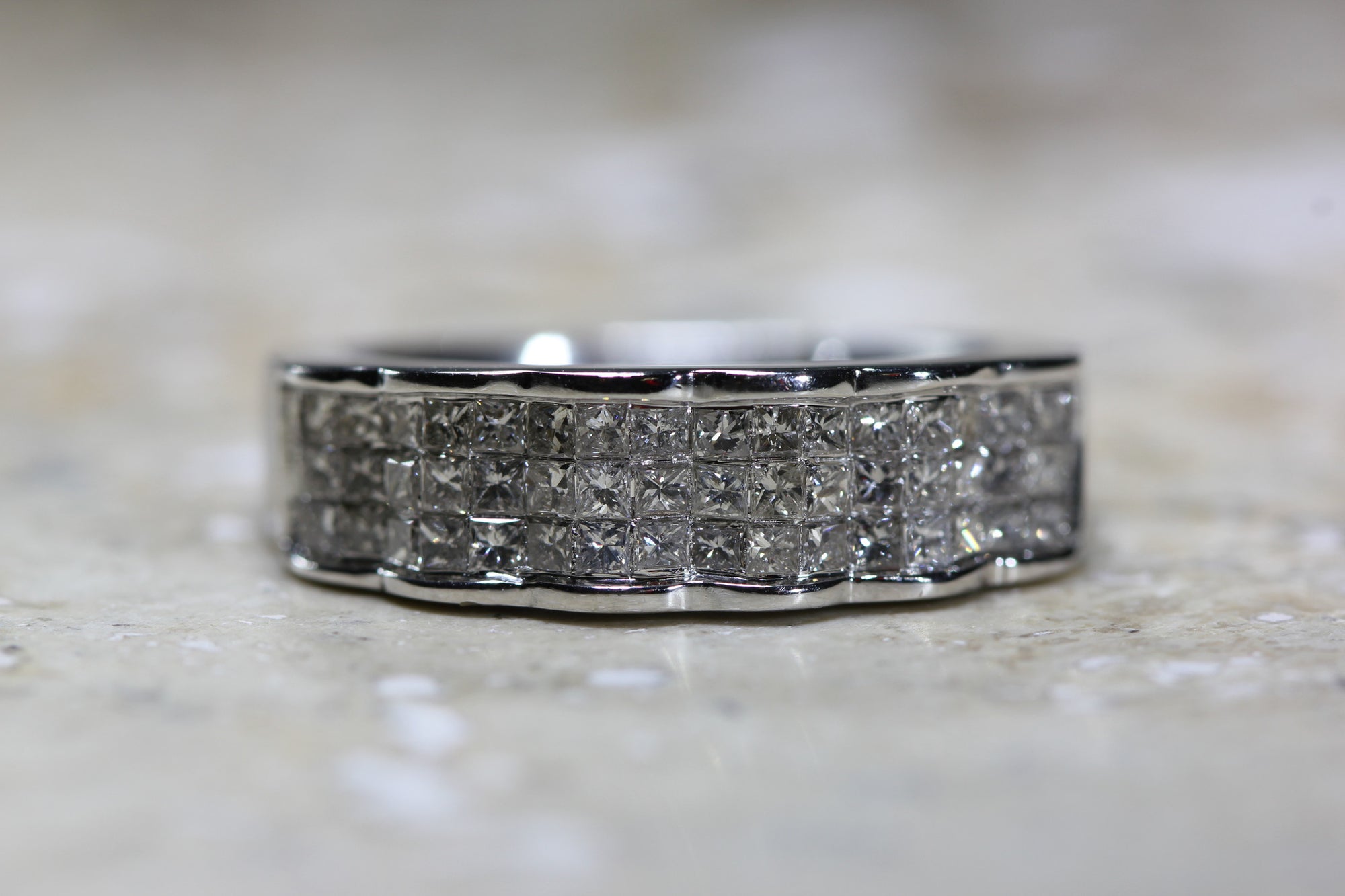 LADIES INVISIBLE SET DIAMOND WEDDING BAND PRINCESS CUT 14K W GOLD