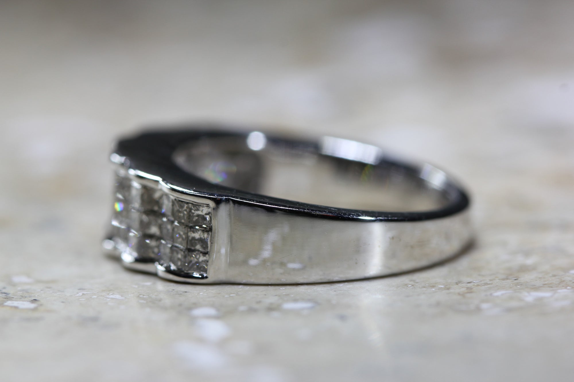 LADIES INVISIBLE SET DIAMOND WEDDING BAND PRINCESS CUT 14K W GOLD