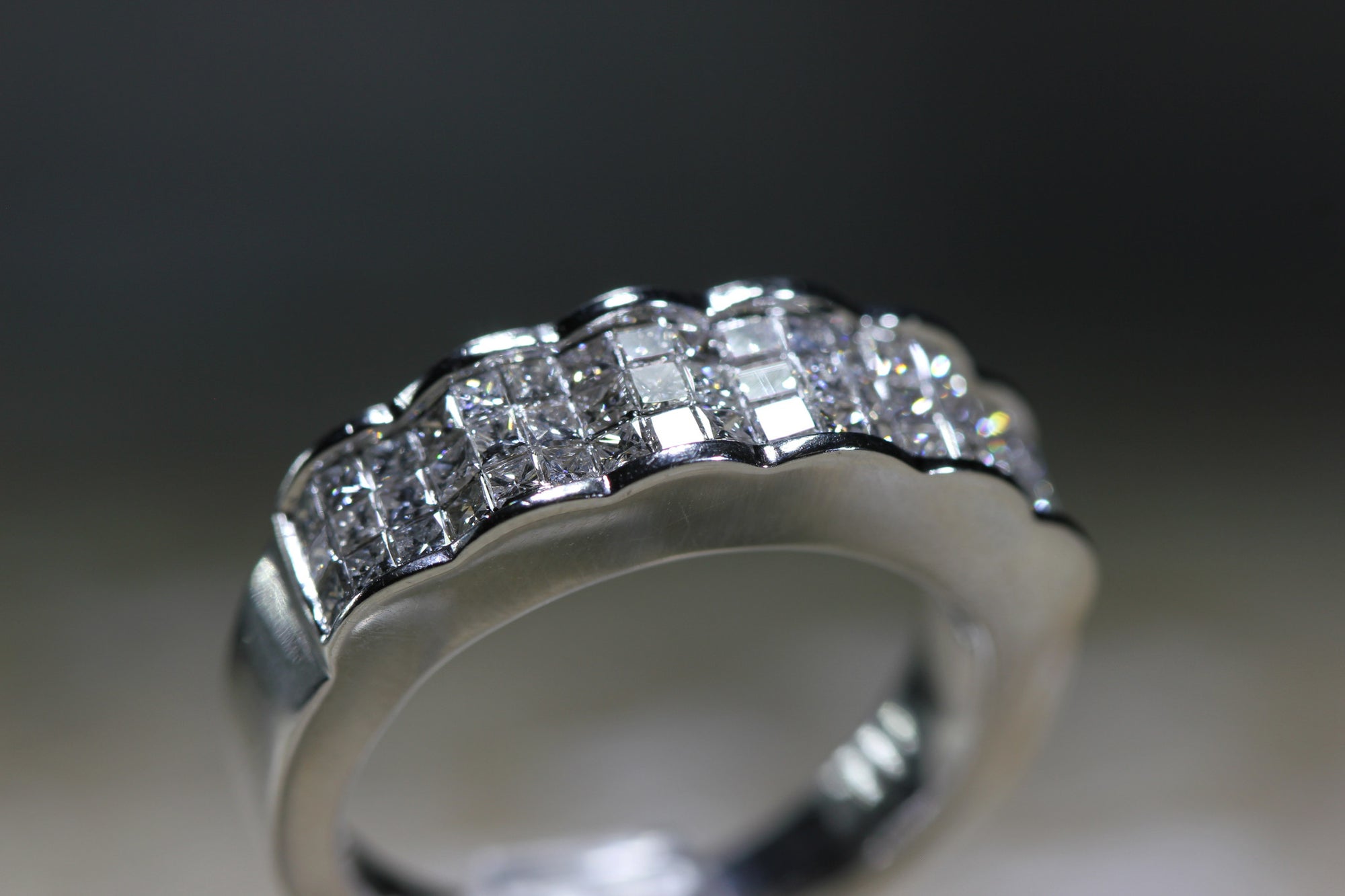 LADIES INVISIBLE SET DIAMOND WEDDING BAND PRINCESS CUT 14K W GOLD