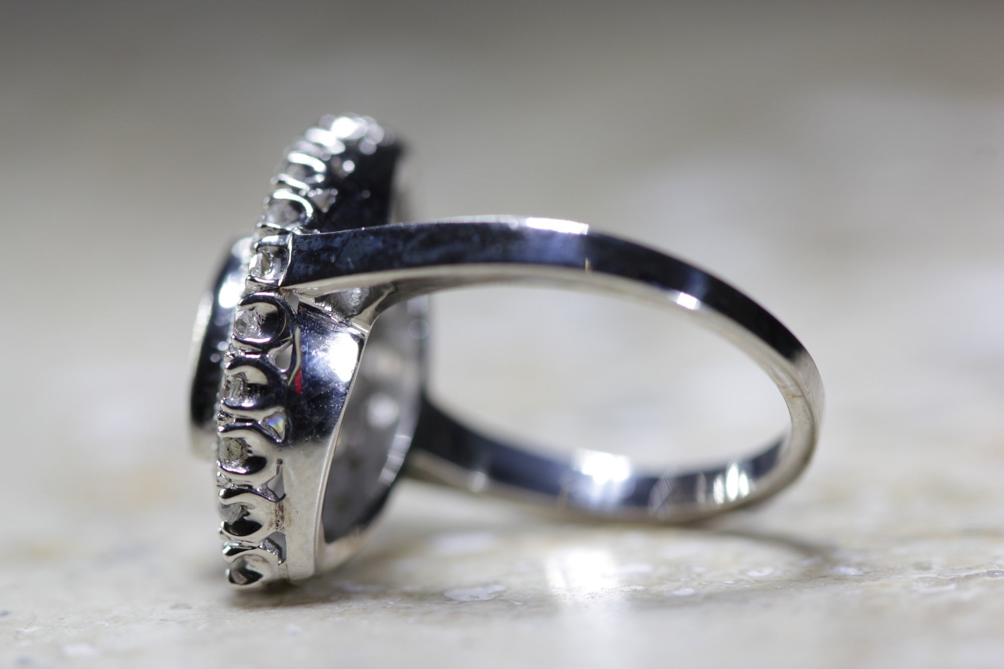 ANTIQUE ART DECO MARQUISE SHAPED COCKTAIL DIAMOND RING 14K W GOLD 1930's