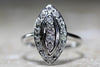 ANTIQUE ART DECO MARQUISE SHAPED COCKTAIL DIAMOND RING 14K W GOLD 1930's PAVE SET