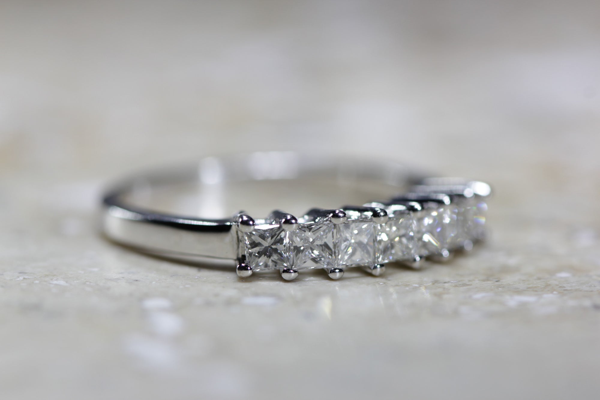 7 STONE PRINCESS CUT DIAMOND WEDDING BAND 14k W GOLD