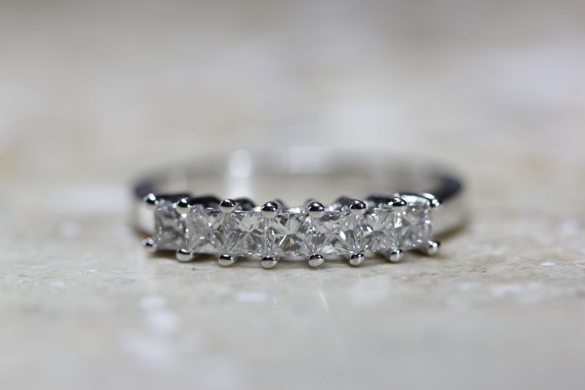 7 STONE PRINCESS CUT DIAMOND WEDDING BAND 14k W GOLD