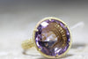 LACY 14K YELLOW GOLD LADIES AMETHYST ROUND RING MATTE FINISH
